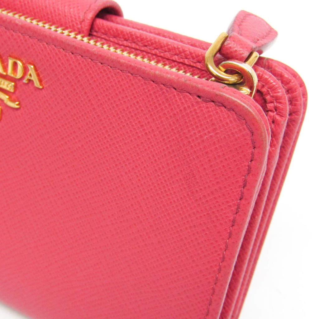 Prada Tab Bifold Wallet Saffiano Leather Pink Leather Wallets Accessory