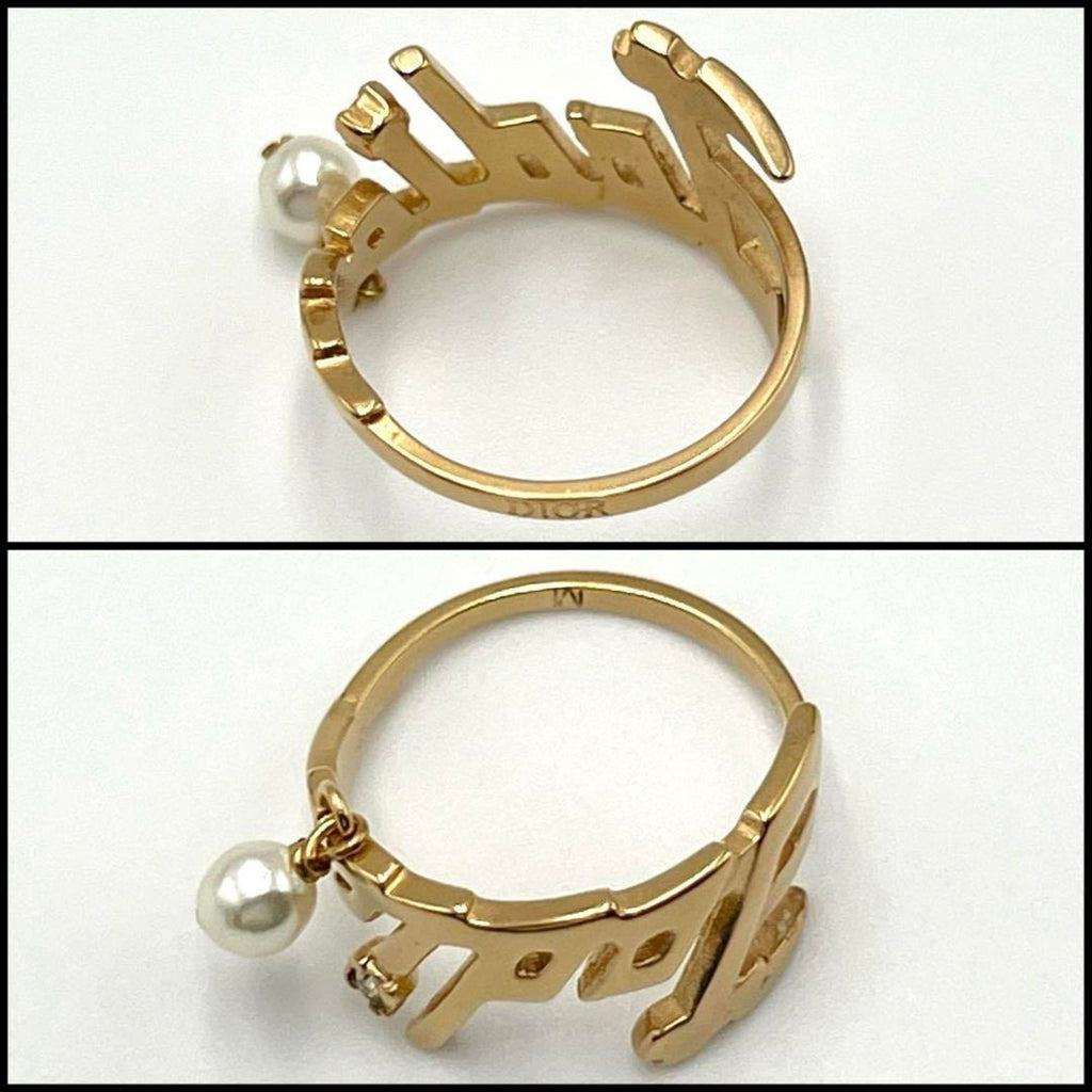 Christian Dior Metal Rhinestone Band Ring (Pre-Owned)