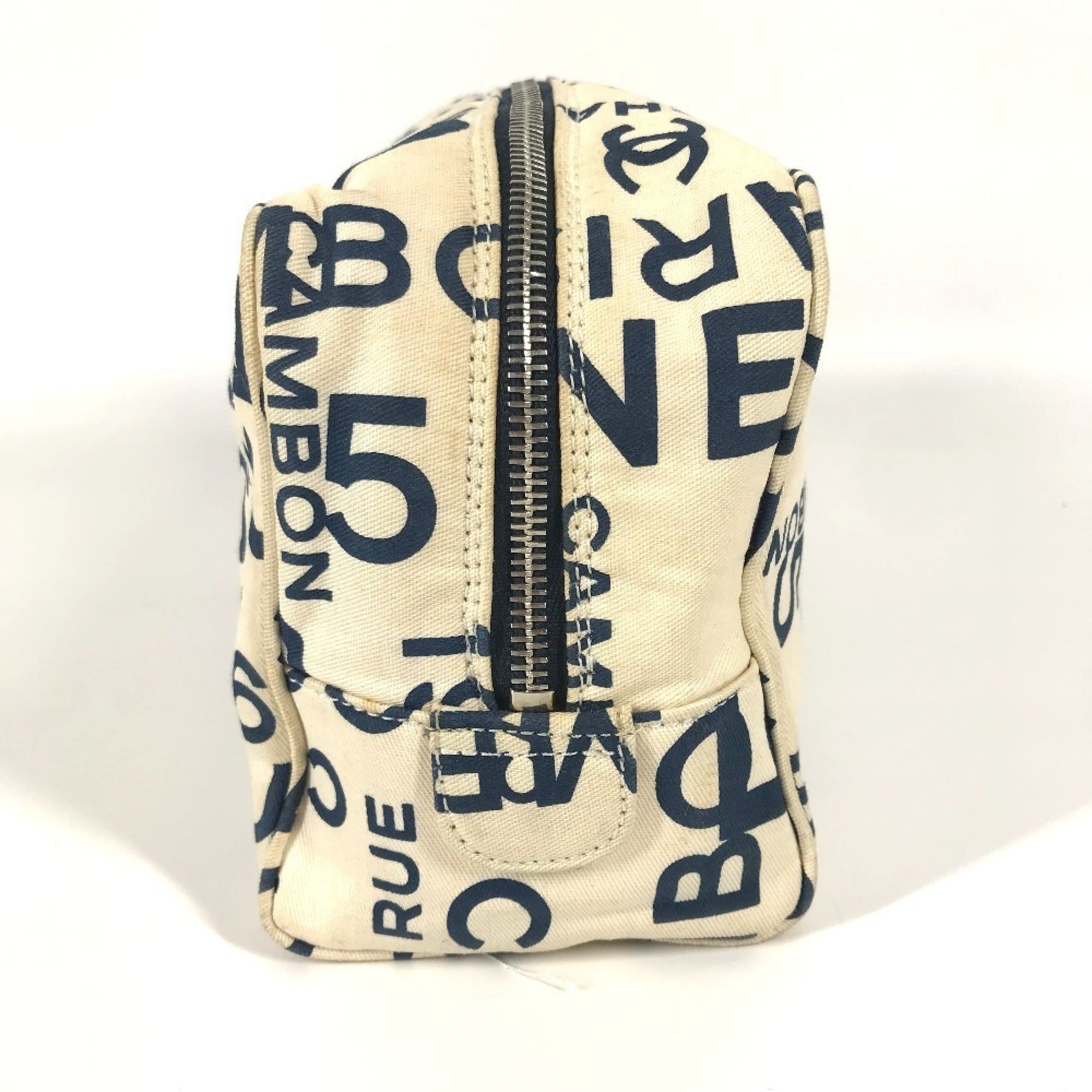 Chanel Navy White Canvas Clutch Bag