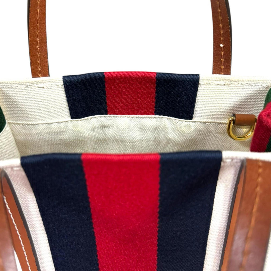 Gucci Navy Red Color White Canvas Shoulder Bag (Pre-Owned)