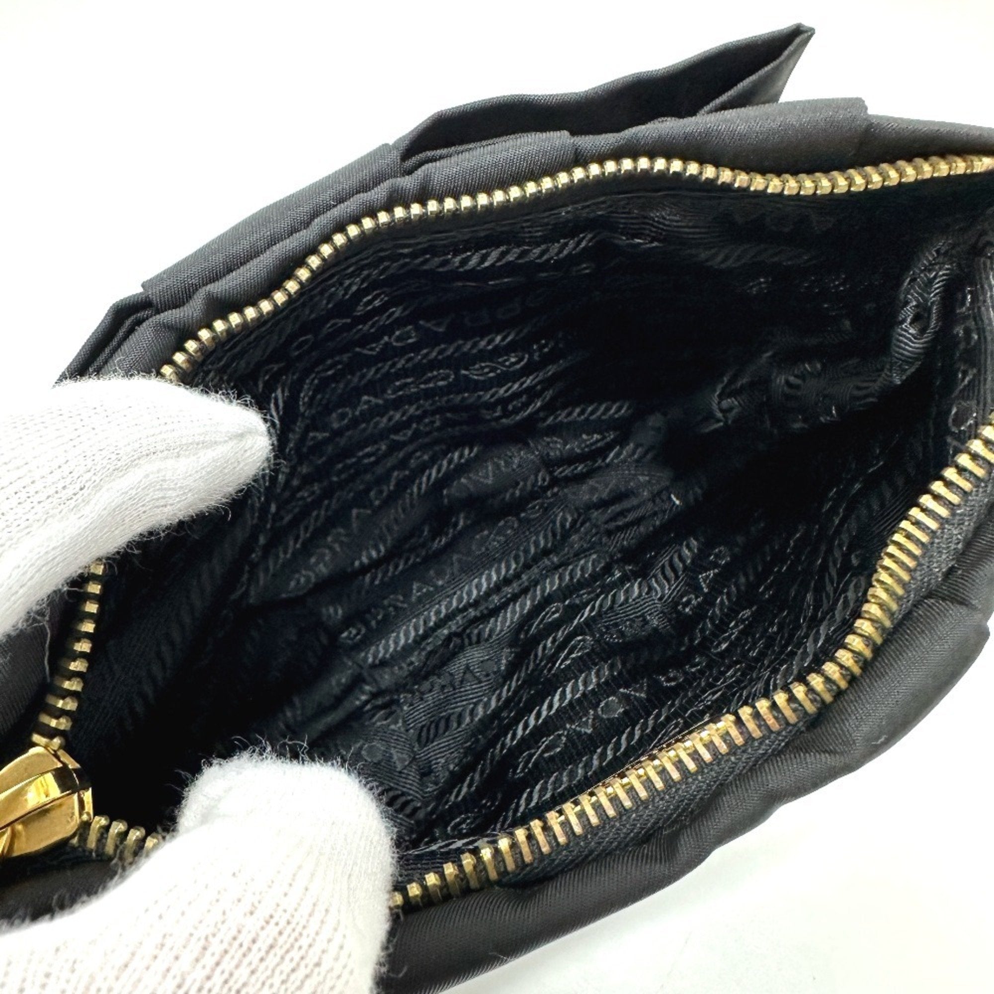 Prada Black Leather Nylon Pouch