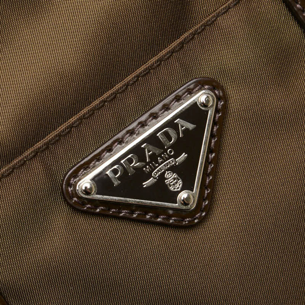 Prada Brown Khaki Nylon Leather Handbag Shoulder Bag