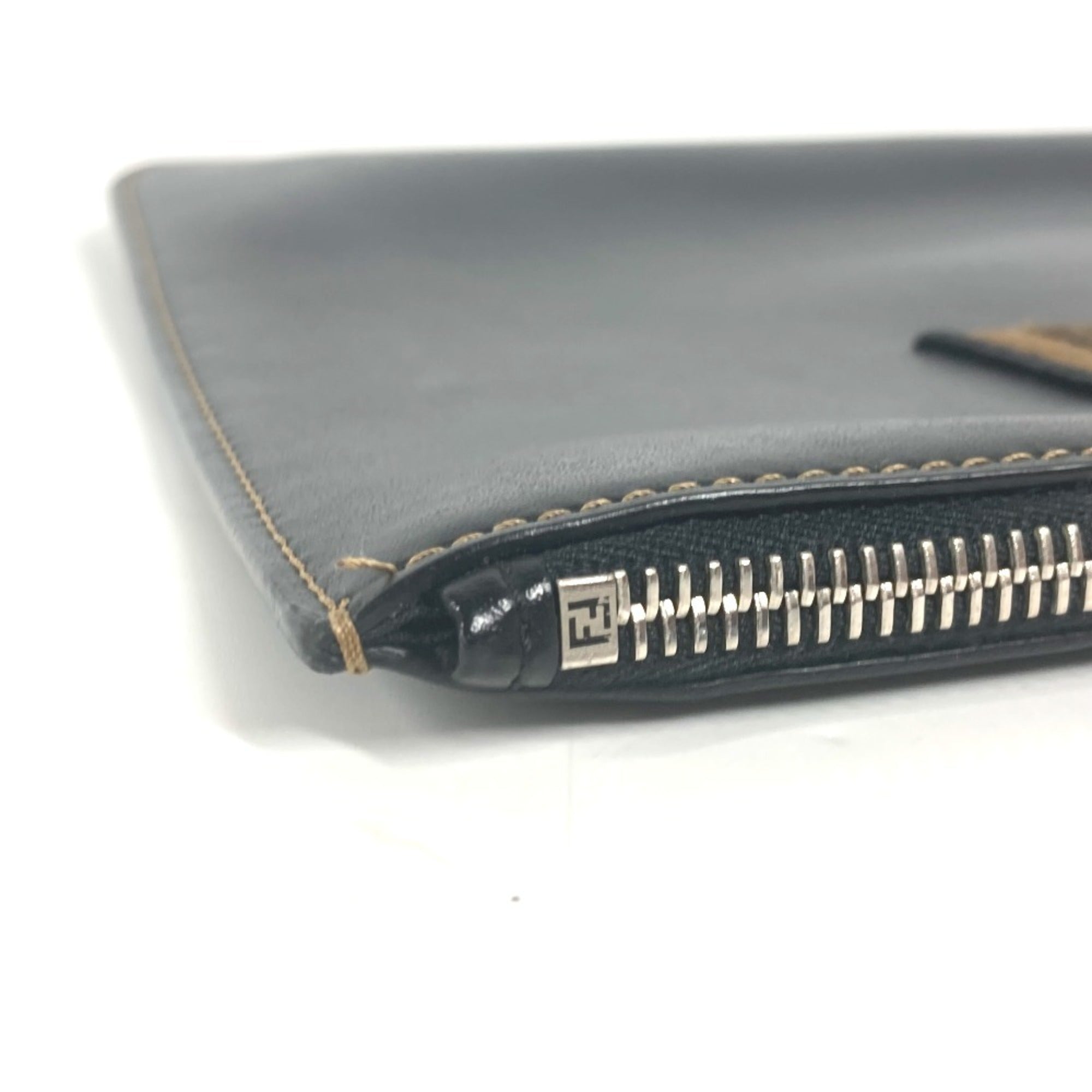 Fendi Black Brown Leather Clutch Bag