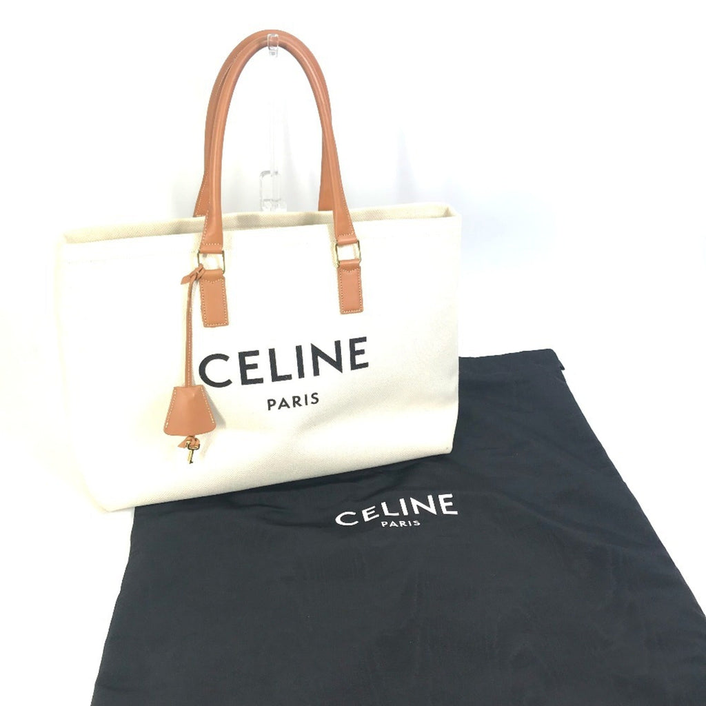 Celine Cabas Beige Canvas Leather Shoulder Bag Tote Bag