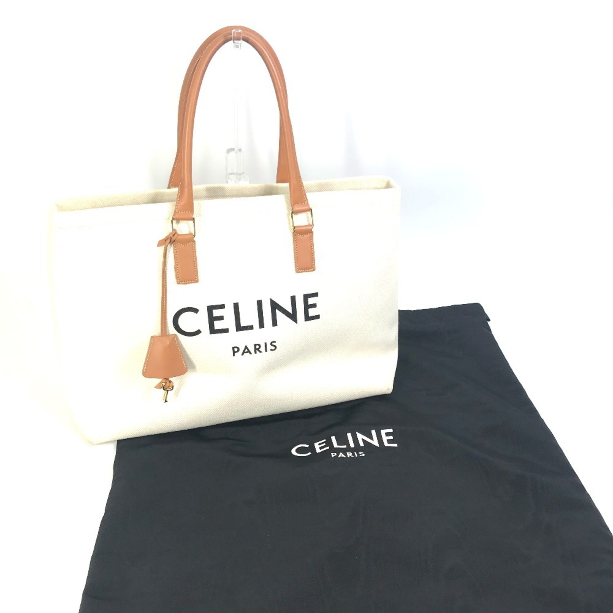 Celine Cabas Beige Canvas Leather Shoulder Bag Tote Bag