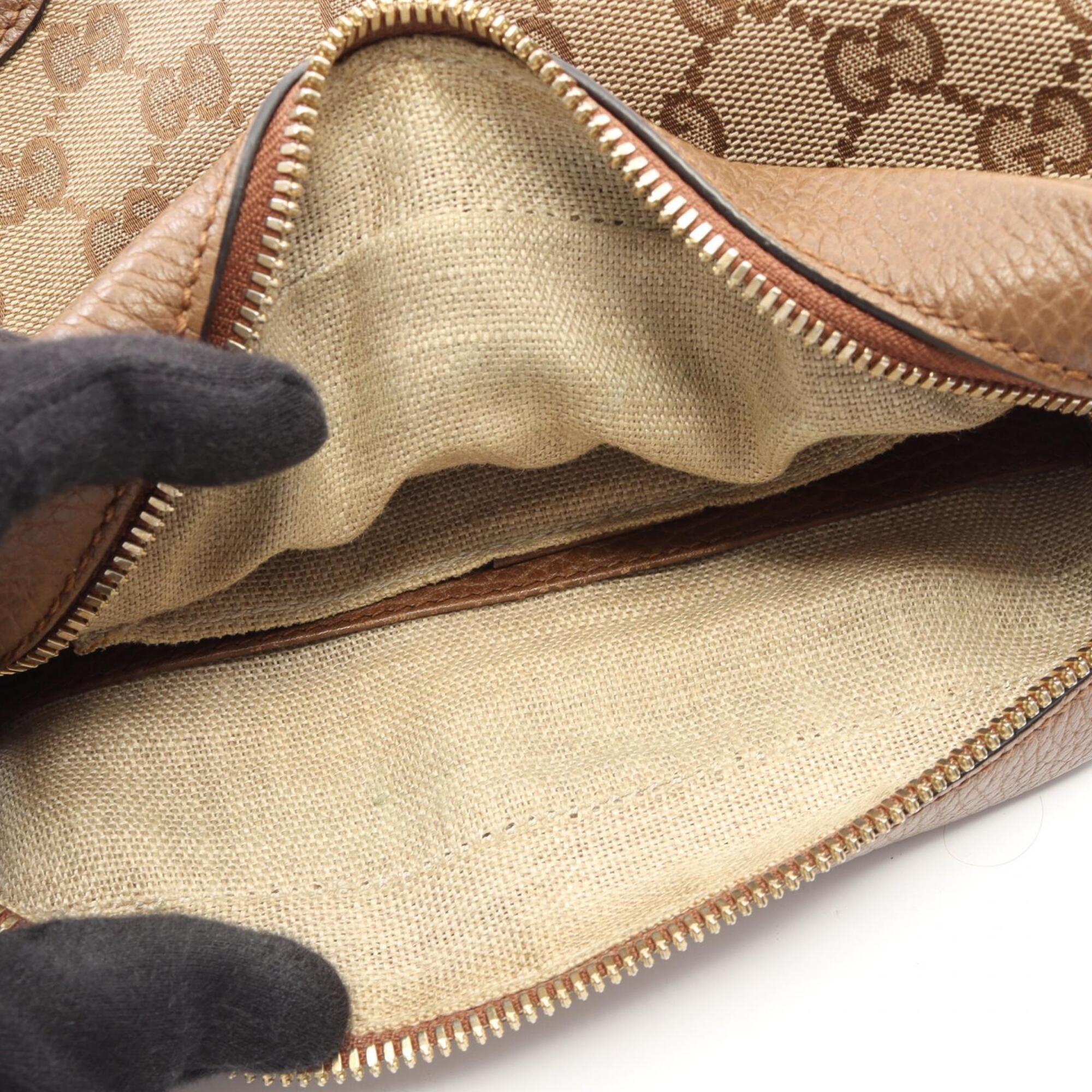 Gucci Beige Brown Canvas Leather Handbag Shoulder Bag (Pre-Owned)