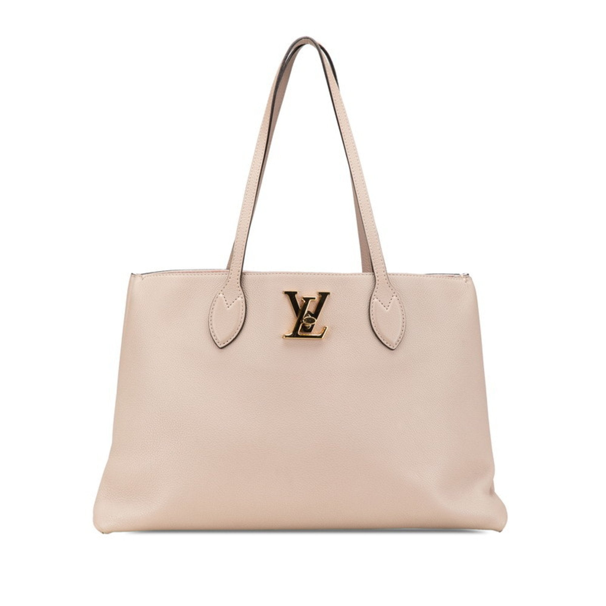 Louis Vuitton Beige Grayish Leather Shoulder Bag Tote Bag