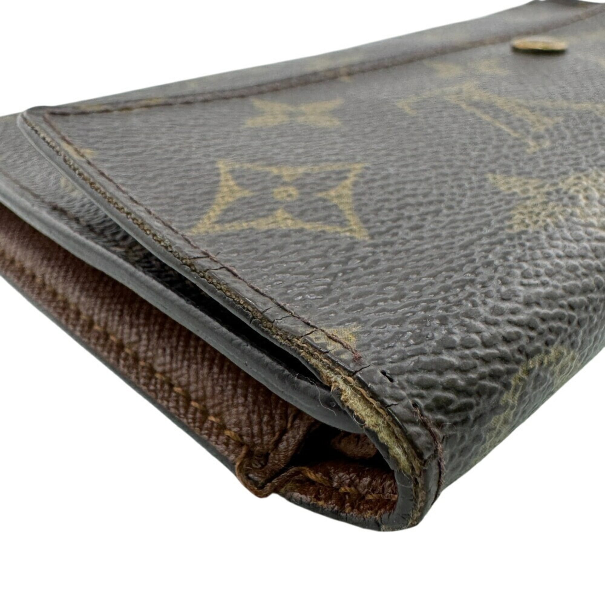 Louis Vuitton Brown Leather Long Wallet (Tri-Fold)