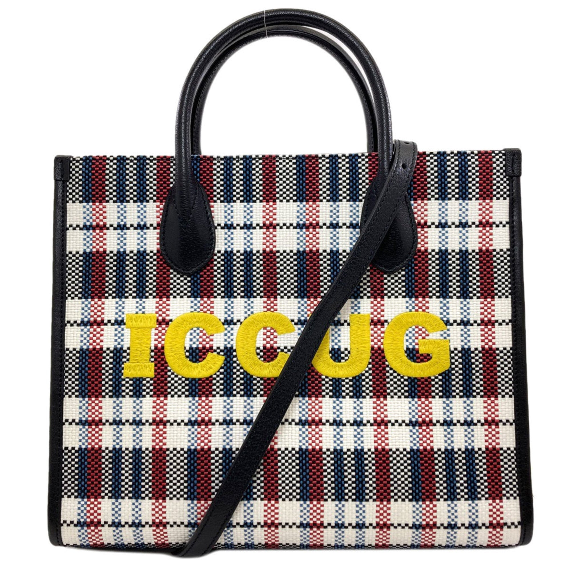 Gucci Black Blue Red Color White Canvas Handbag (Pre-Owned)