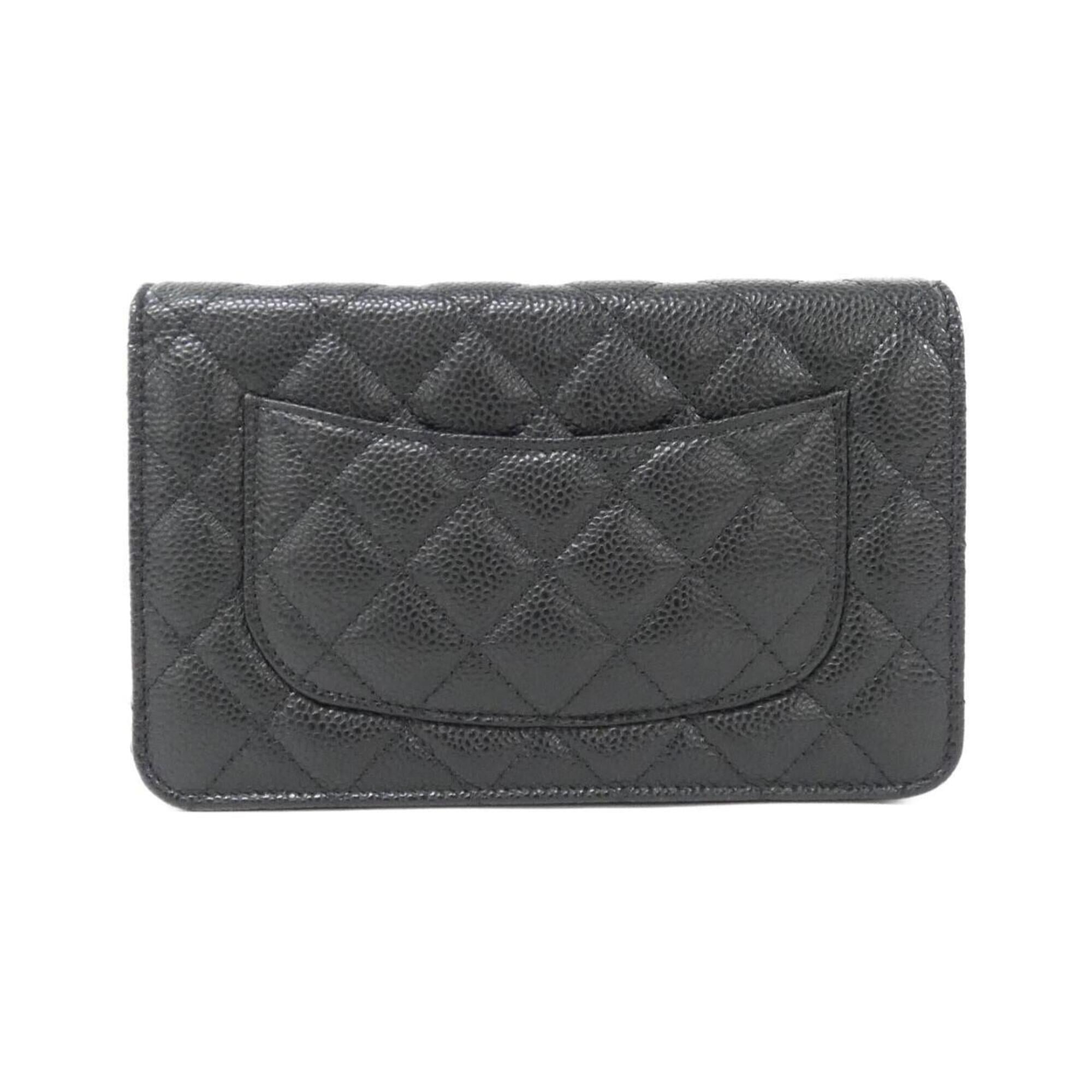 Chanel Black Bordeaux Grained Calfskin Chain/Shoulder Wallet