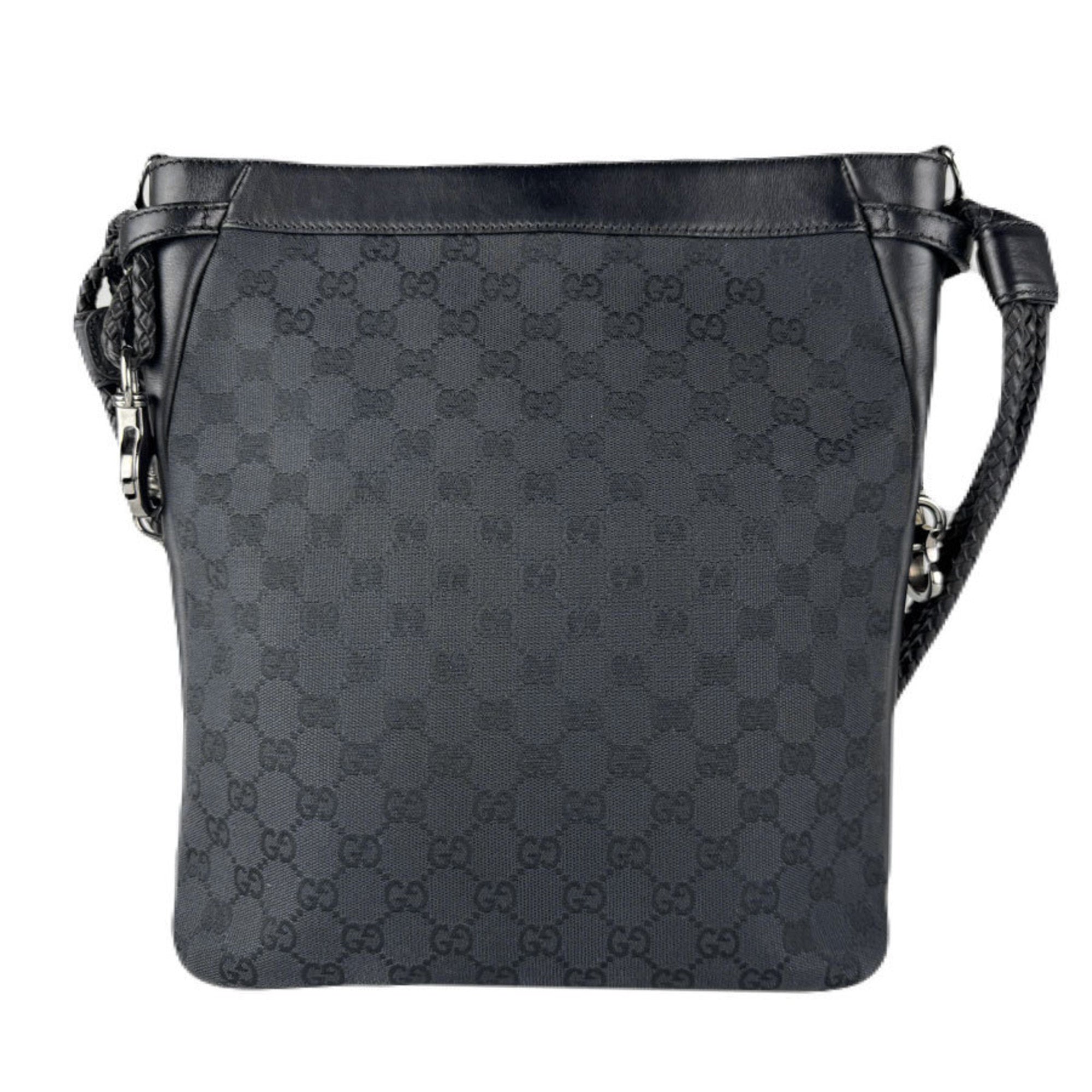 Gucci Black Gg Canvas Leather Shoulder Bag (Pre-Owned)