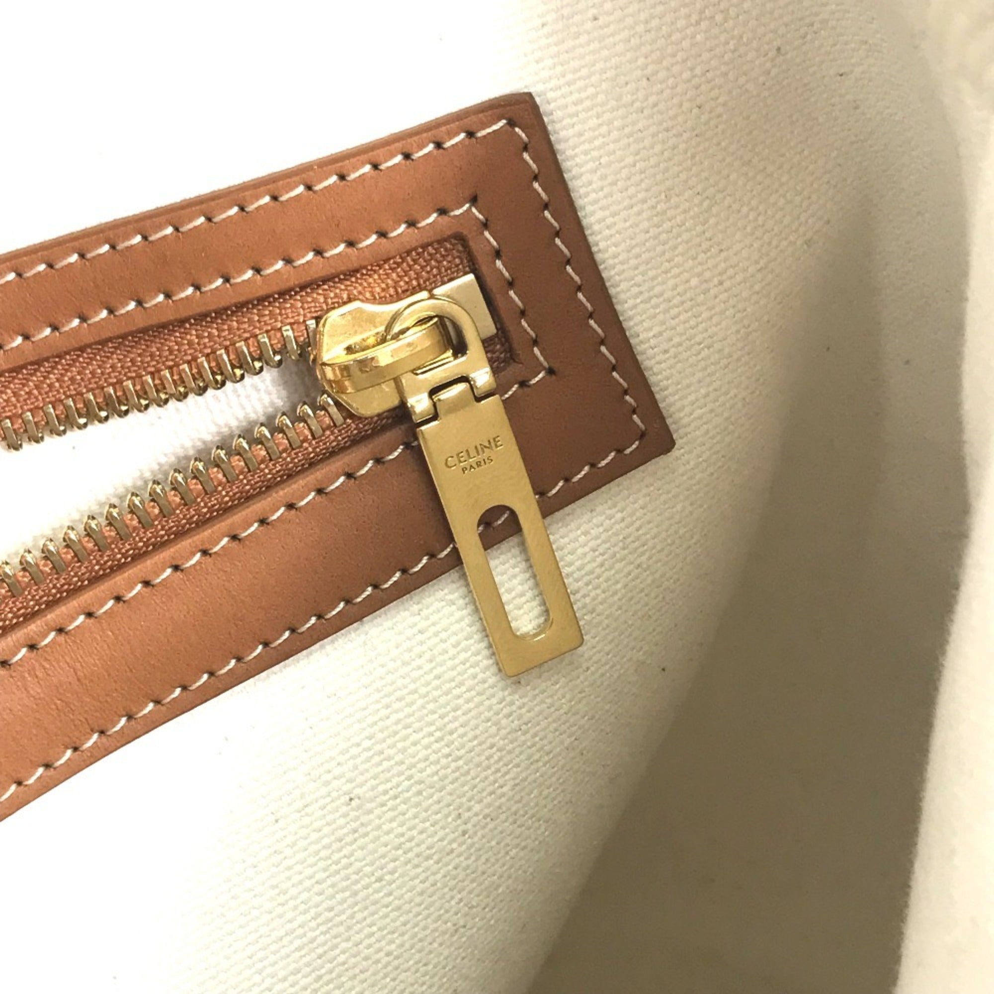 Celine Cabas Beige Canvas Leather Shoulder Bag Tote Bag