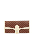 Celine Brown Ivory Canvas Leather Long Wallet (Bi-Fold)