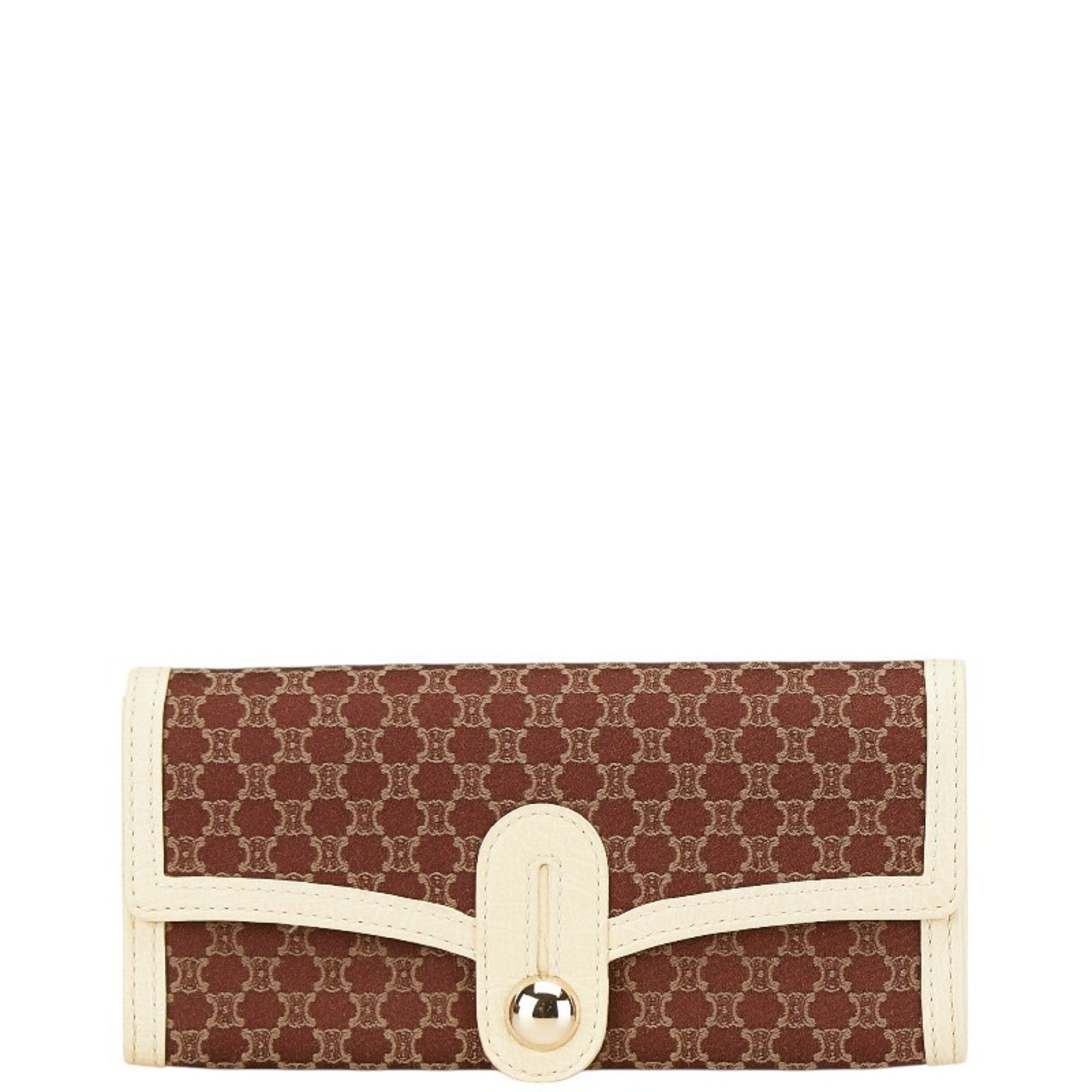 Celine Brown Ivory Canvas Leather Long Wallet (Bi-Fold)