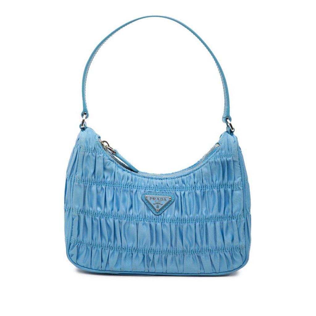 Prada Light Blue Nylon Leather Handbag Shoulder Bag