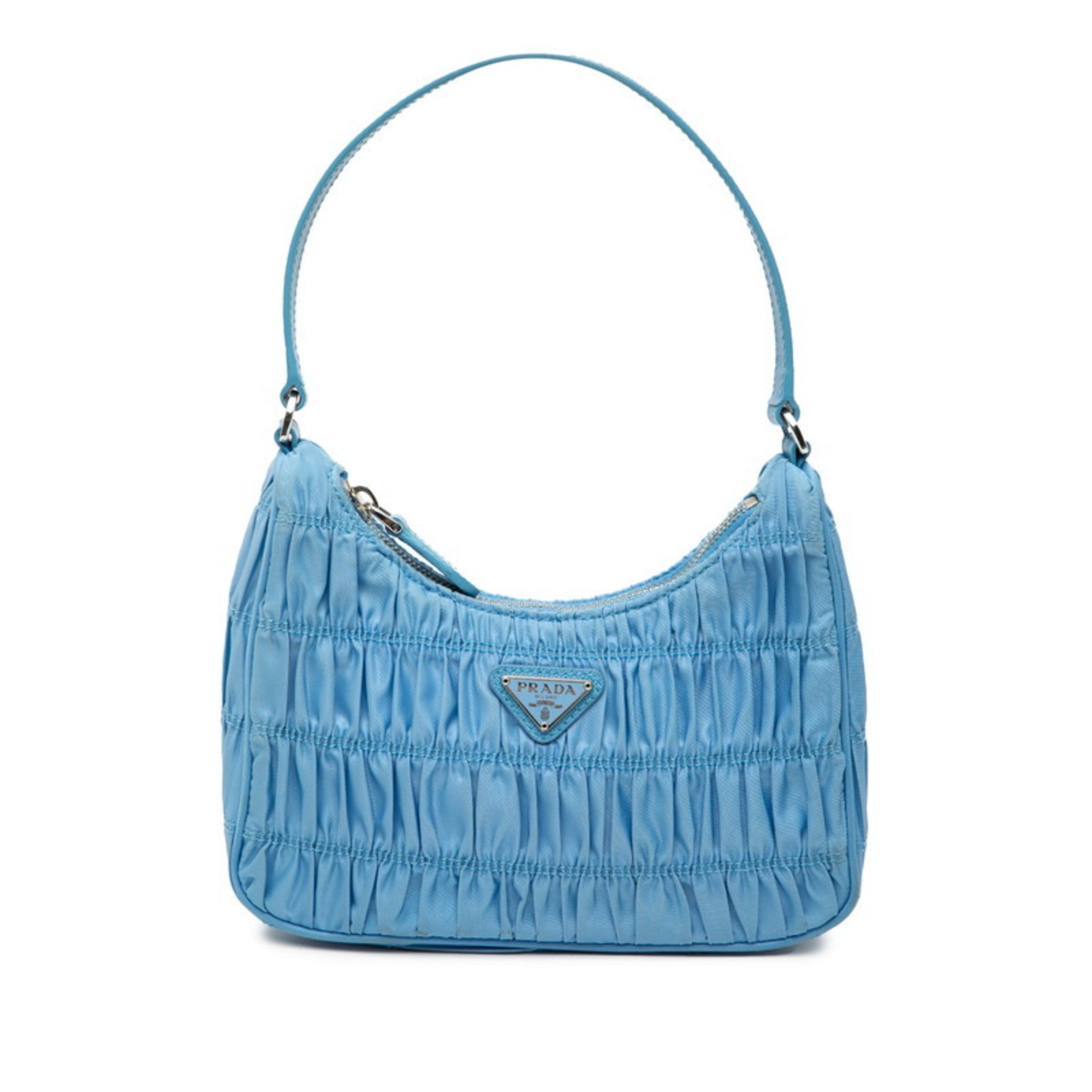Prada Light Blue Nylon Leather Handbag Shoulder Bag