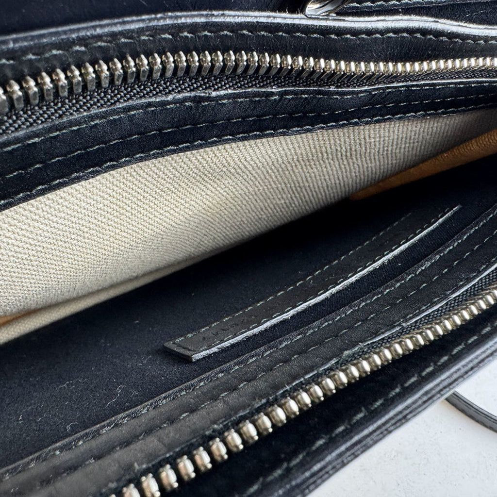 Balenciaga Black Ivory Canvas Leather Shoulder