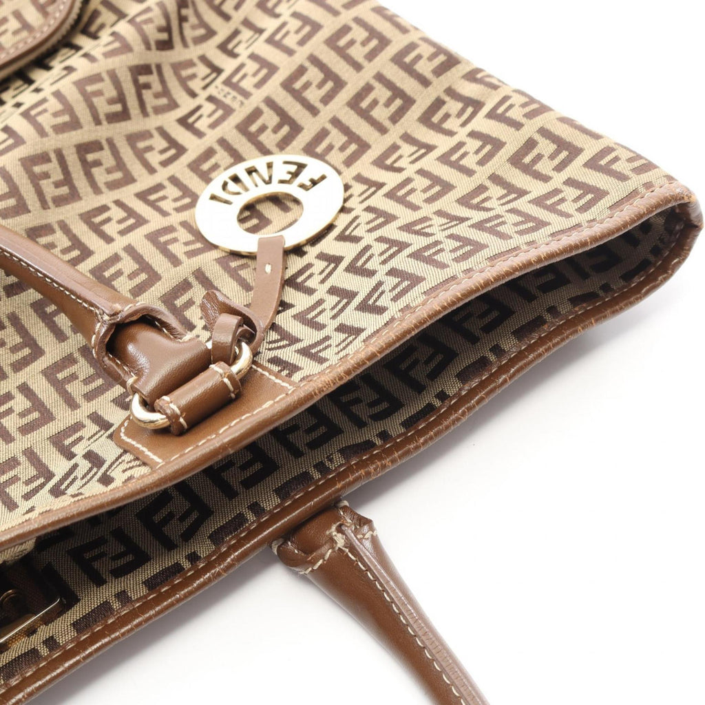 Fendi Beige Brown Canvas Leather Tote Bag