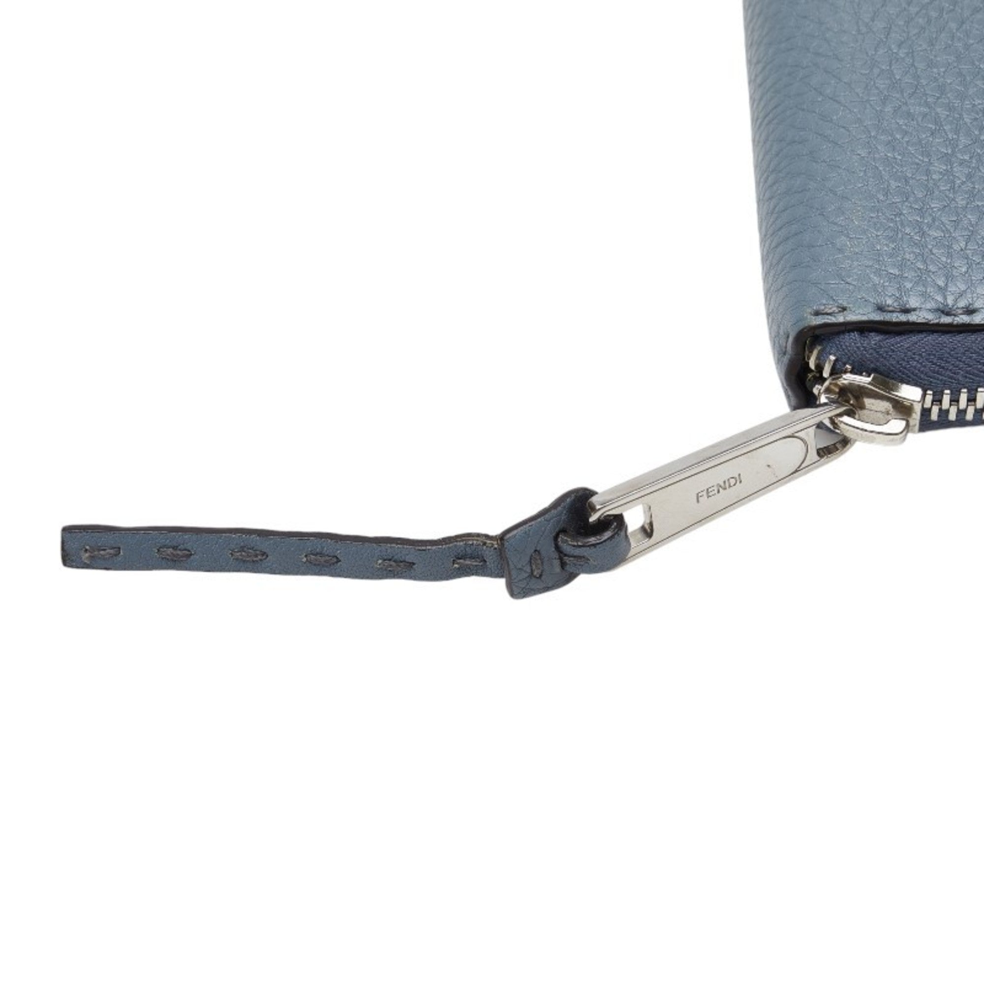 Fendi Blue Gray Leather Long Wallet (Bi-Fold)