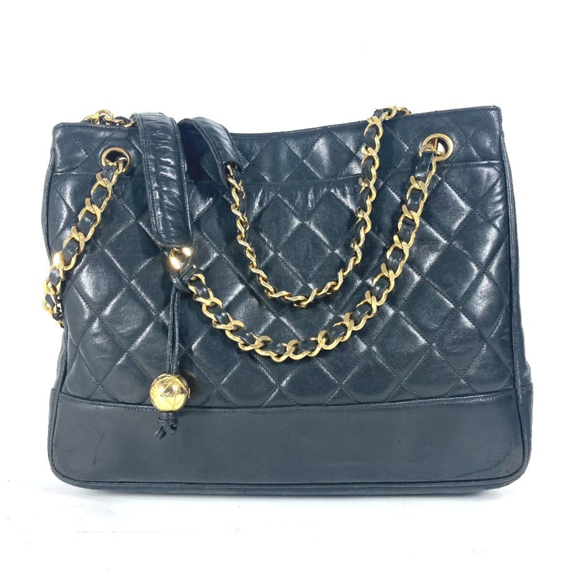 Chanel Black Gold Leather Shoulder Bag Tote Bag