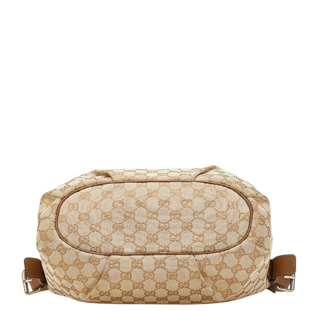 Gucci Beige Brown Canvas Leather Shoulder Bag (Pre-Owned)
