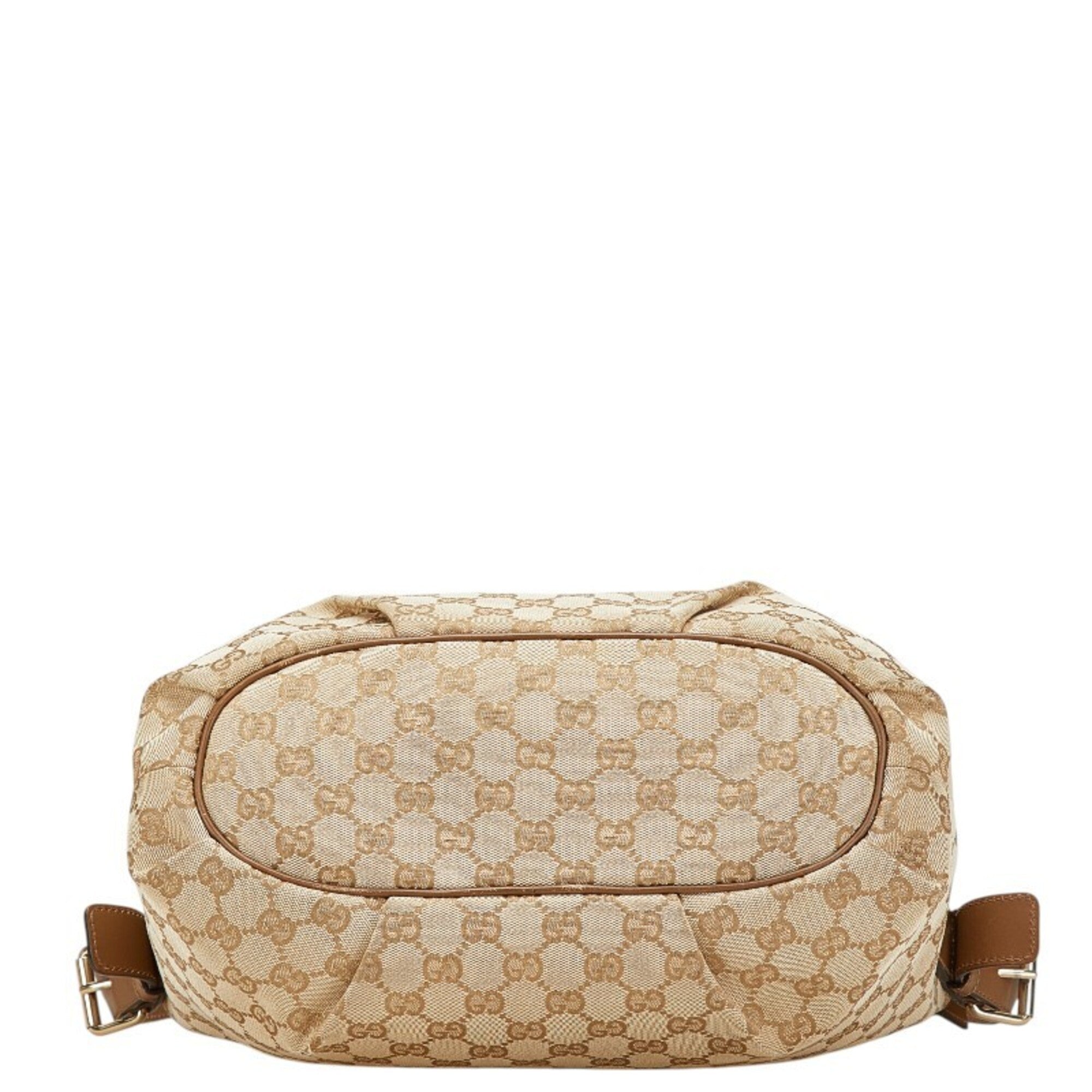 Gucci Beige Brown Canvas Leather Shoulder Bag (Pre-Owned)