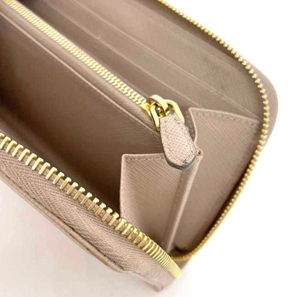 Prada Beige Leather Long Wallet (Bi-Fold)