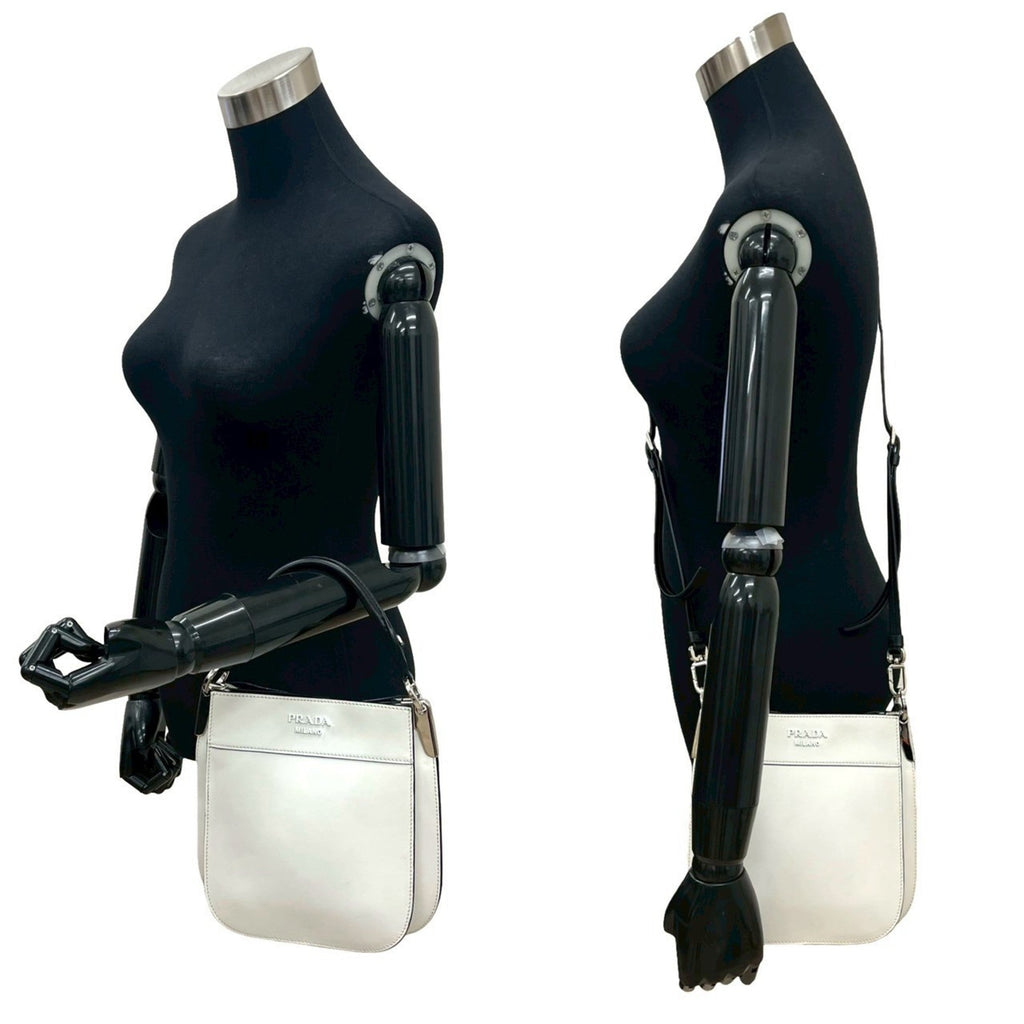 Prada Black White Leather Handbag Shoulder Bag Tote Bag
