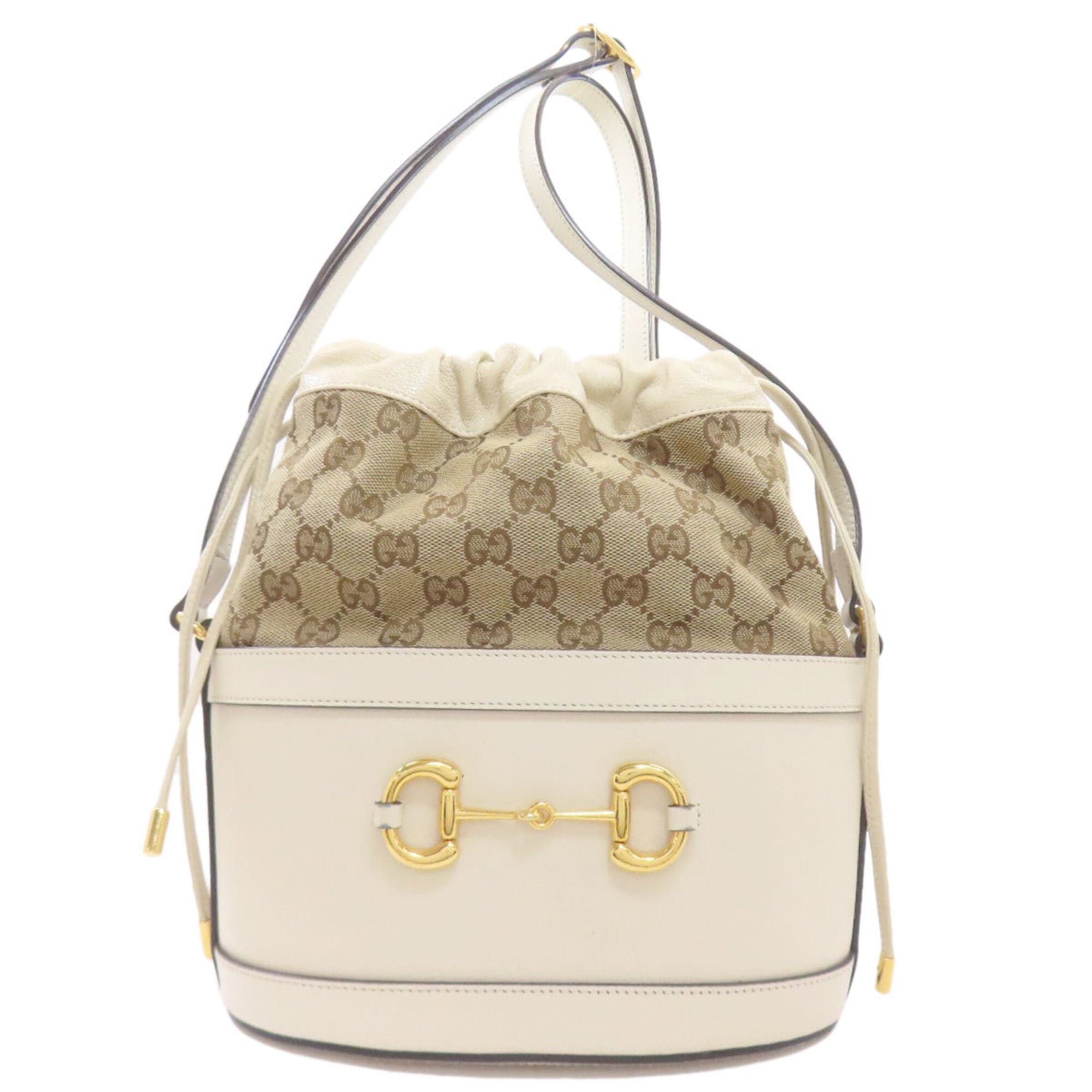 Gucci Horsebit Brown White Gg Canvas Shoulder Bag (Pre-Owned)