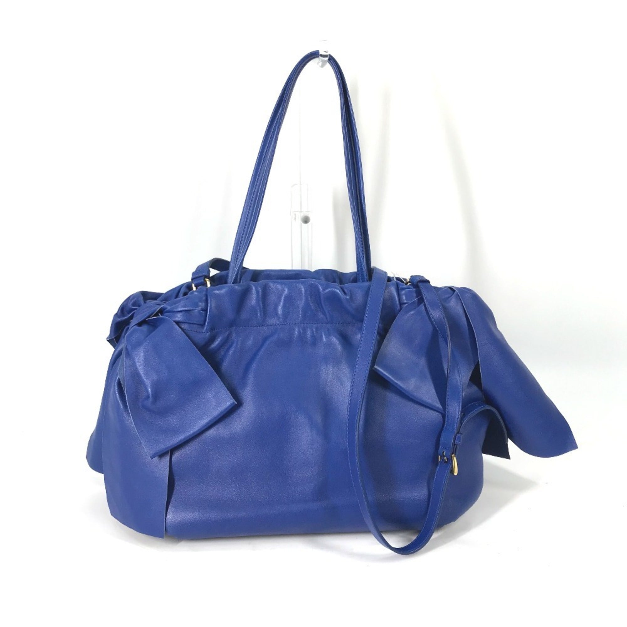 Prada Blue Leather Handbag Shoulder Bag Tote Bag