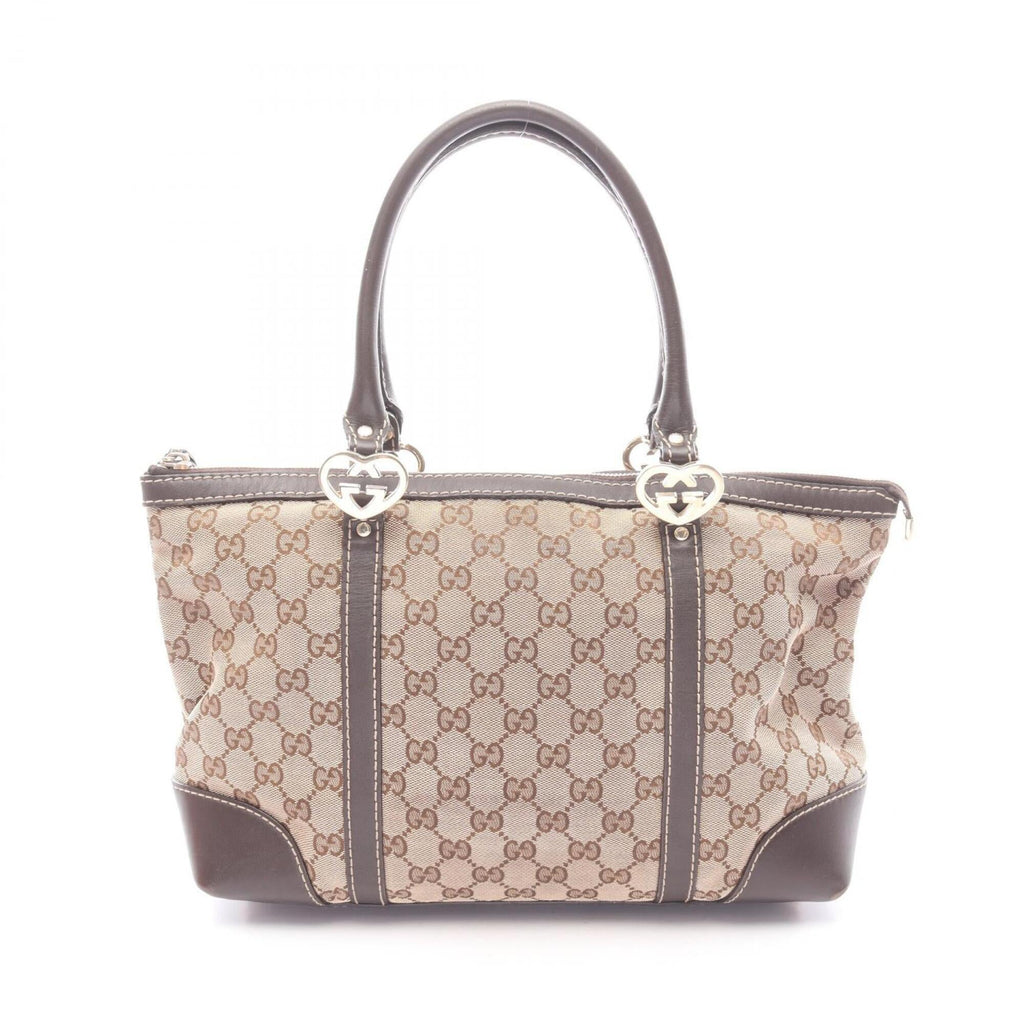 Gucci Beige Brown Canvas Leather Handbag Tote Bag (Pre-Owned)