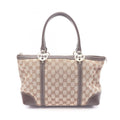 Gucci Beige Brown Canvas Leather Handbag Tote Bag (Pre-Owned)