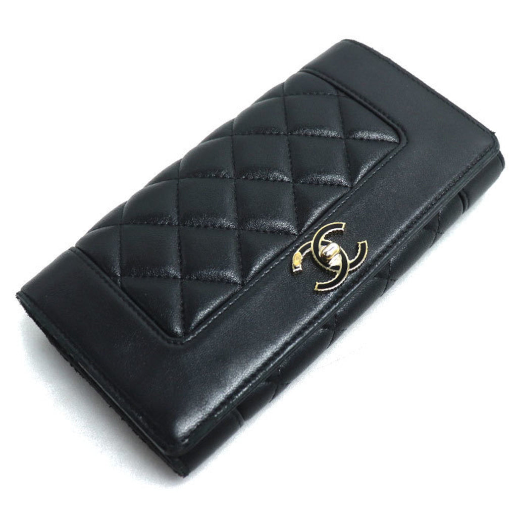 Chanel Black Leather Long Wallet (Bi-Fold)