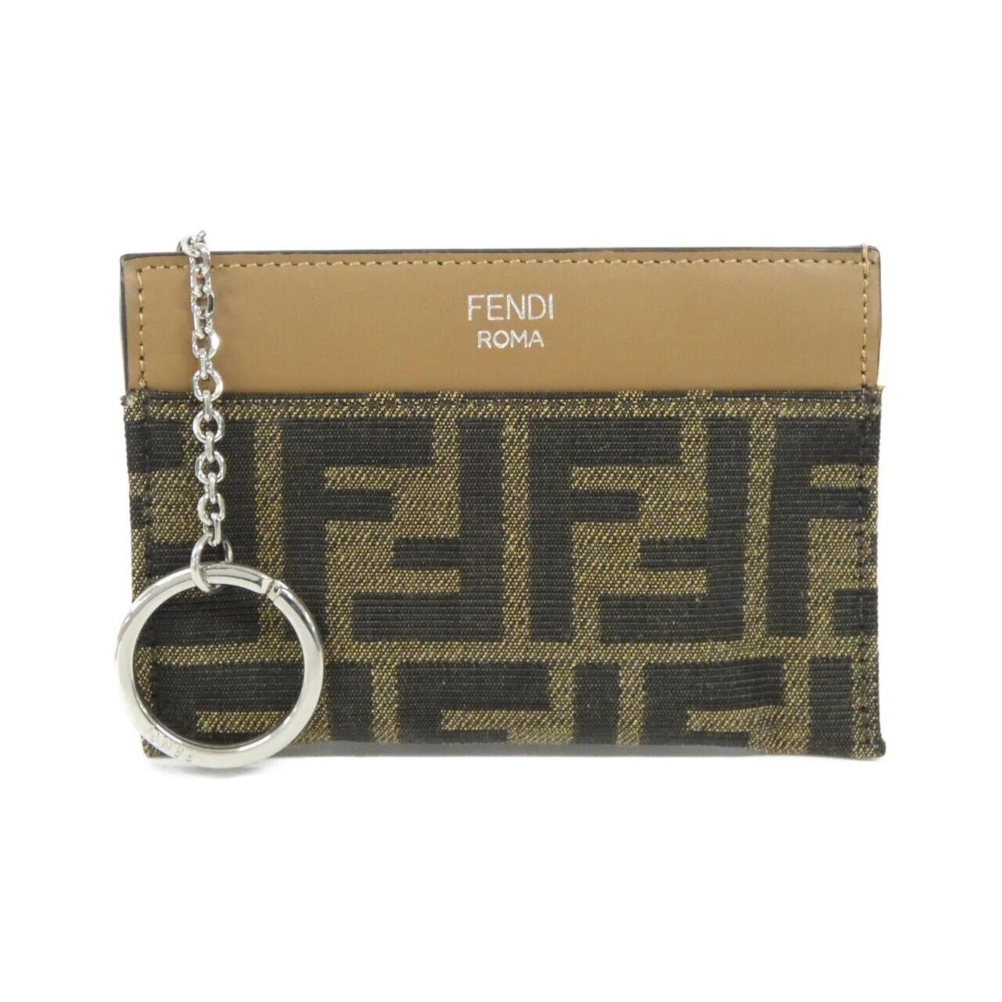 Fendi Silver Sand Canvas Leather Coin Purse/Coin Case