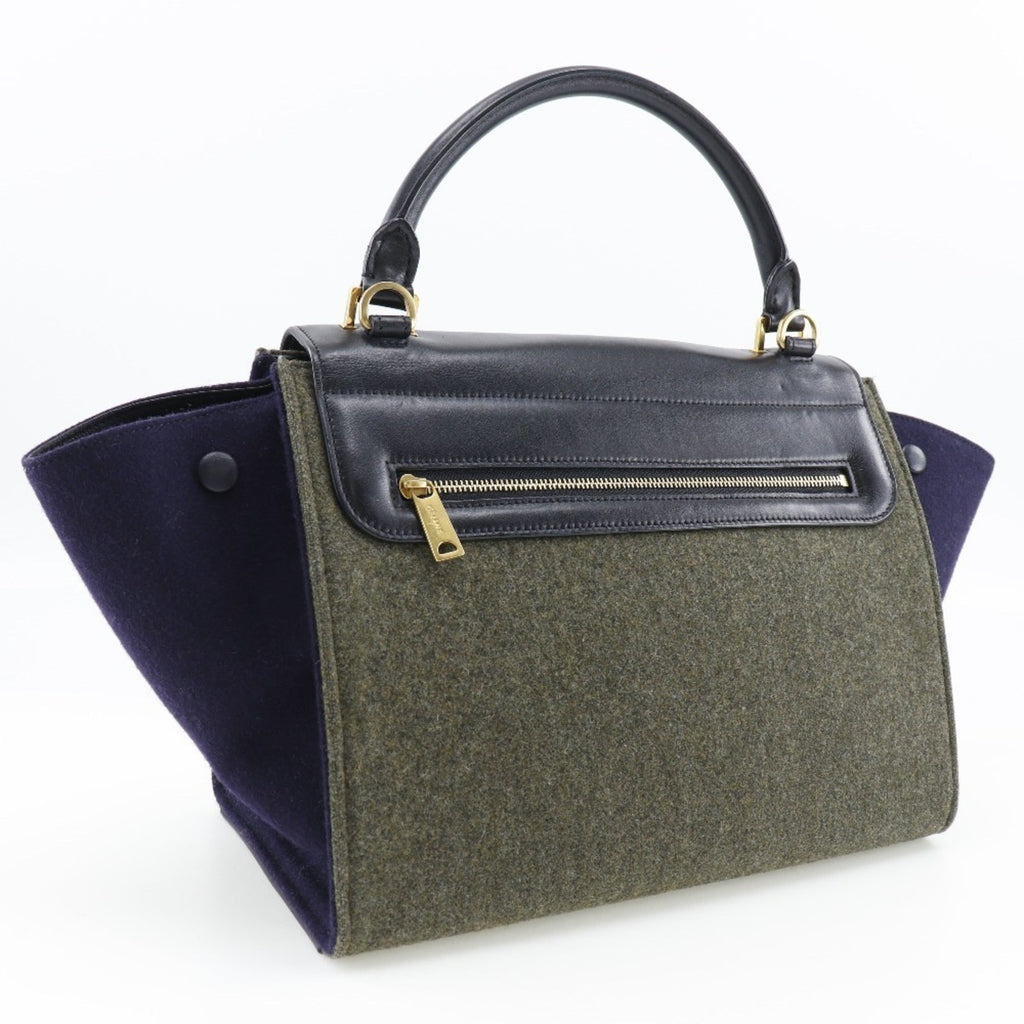 Celine Trapeze Black Gray Felt Leather Handbag