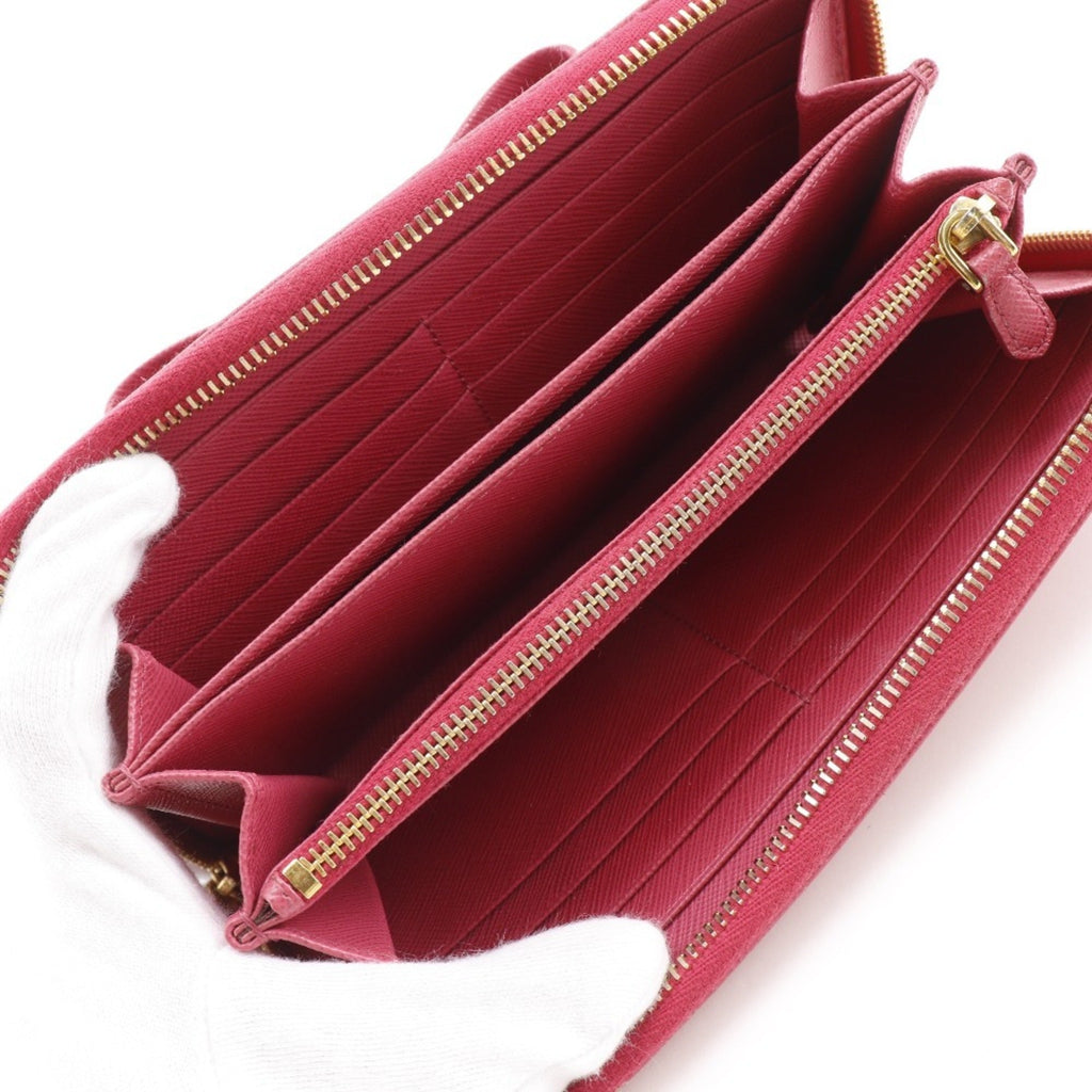 Prada Peonia Pink Saffiano Triangle Long Wallet (Bi-Fold)
