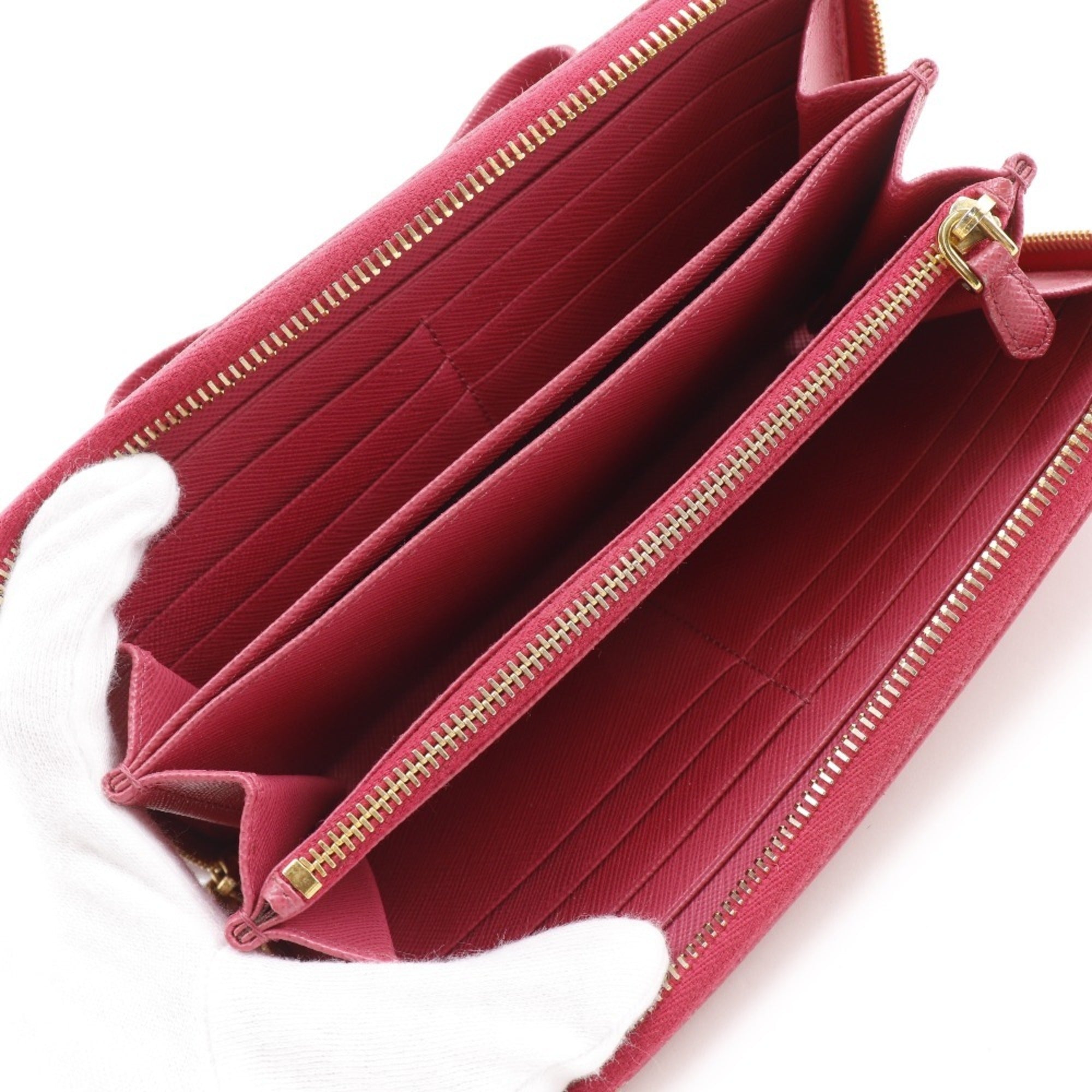 Prada Peonia Pink Saffiano Triangle Long Wallet (Bi-Fold)