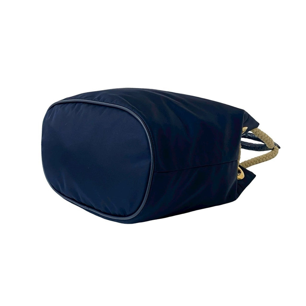 Prada Navy Nylon Leather Handbag Shoulder Bag Tote Bag