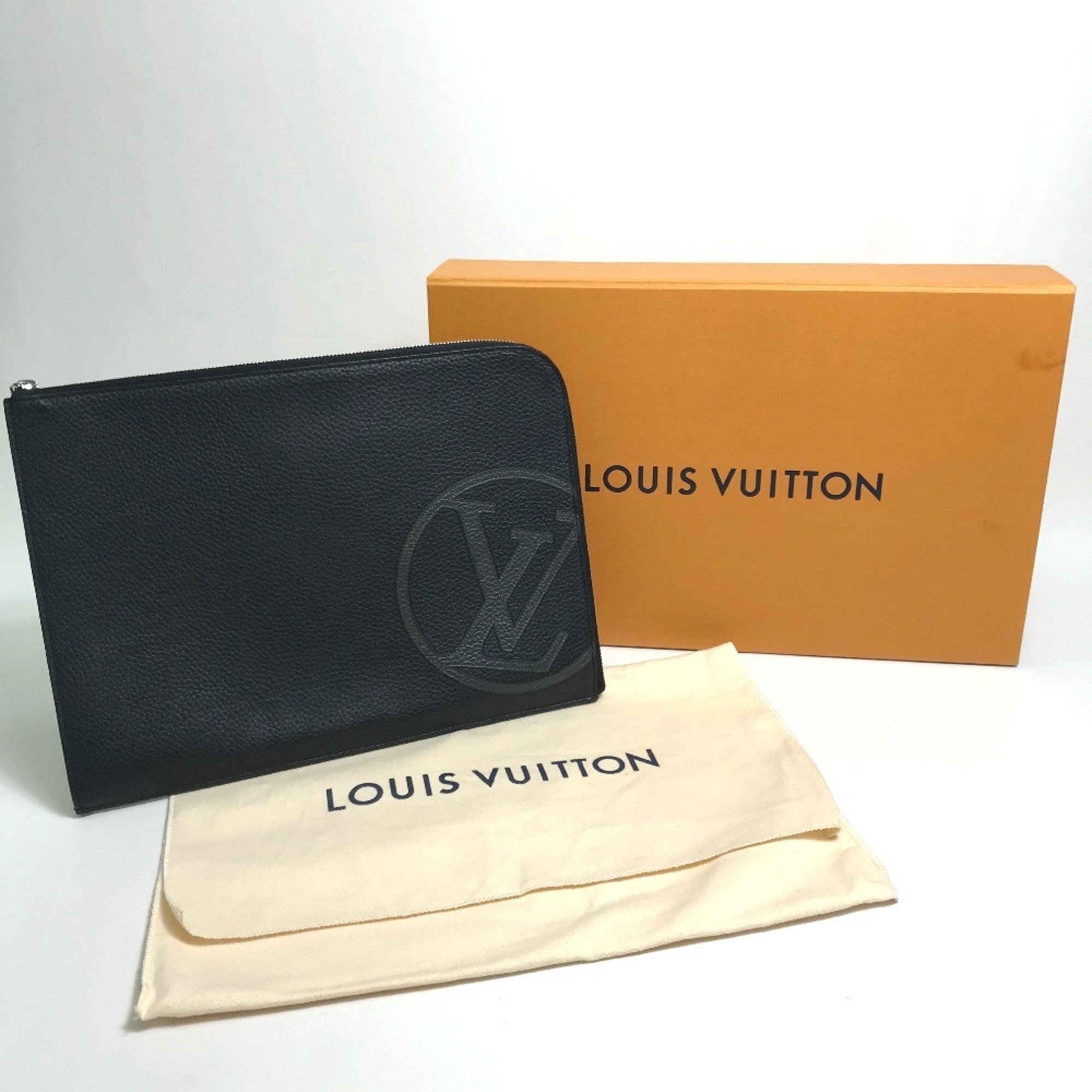 Louis Vuitton Black Noir Leather Clutch Bag Pochette