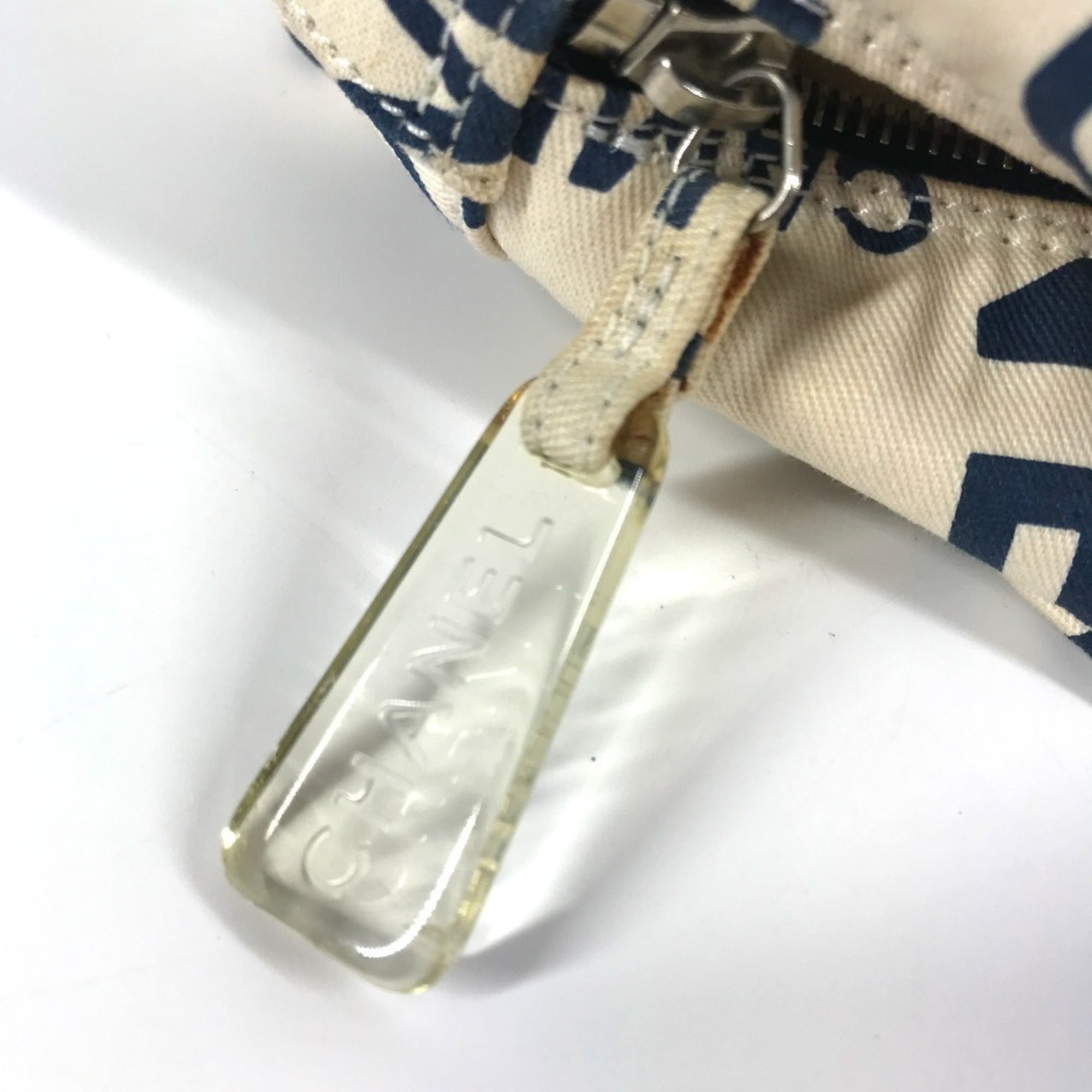 Chanel Navy White Canvas Clutch Bag
