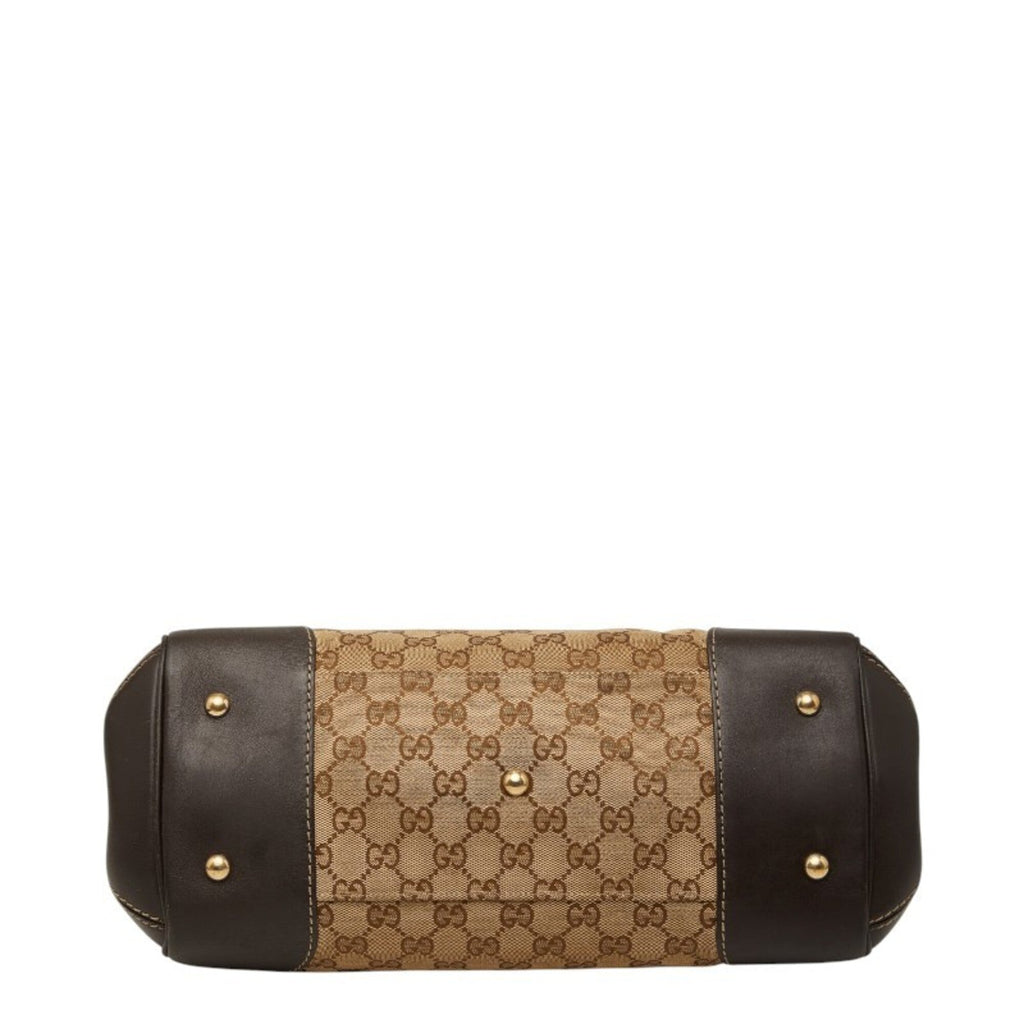 Gucci Beige Leather Canvas Handbag Tote Bag (Pre-Owned)