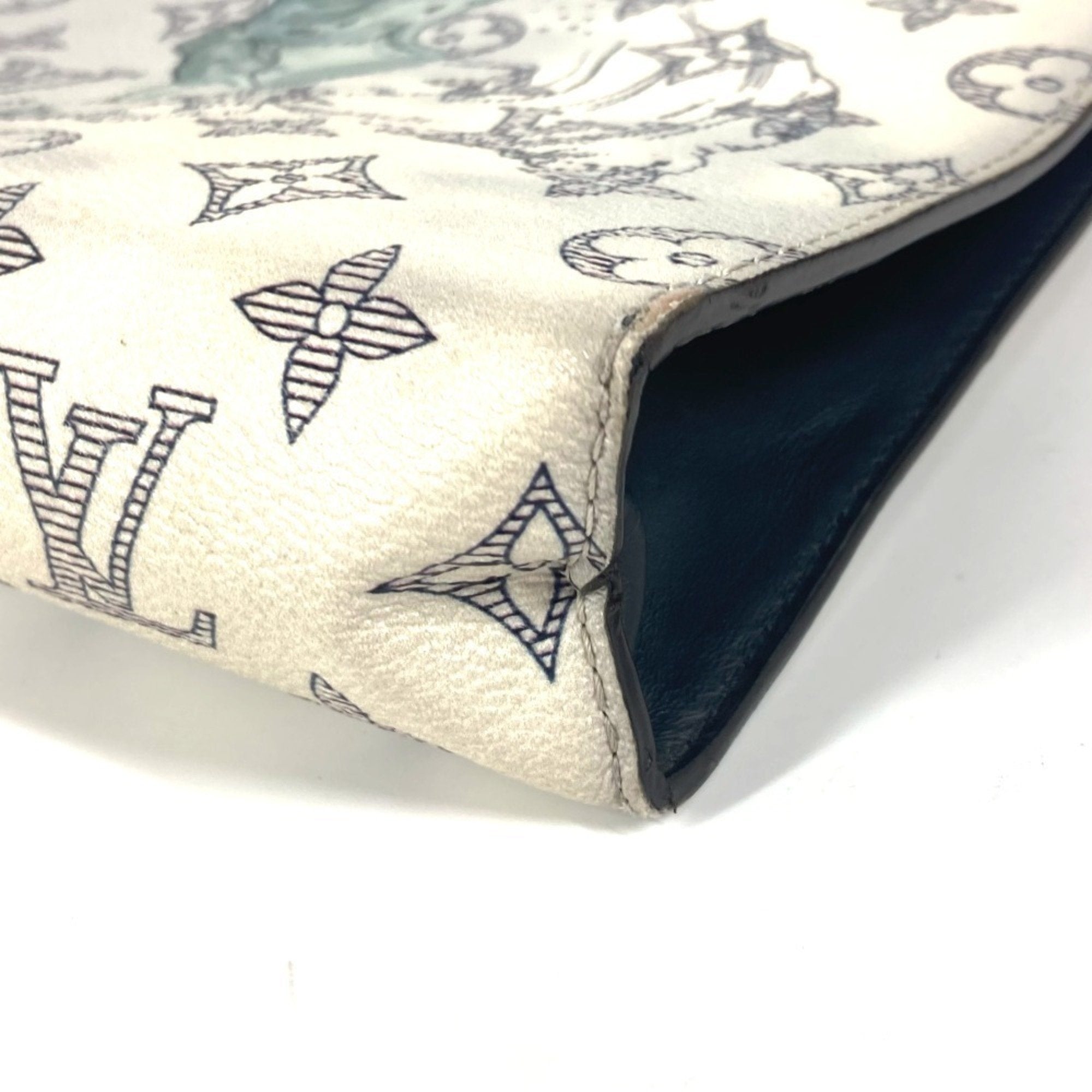 Louis Vuitton Navy White Leather Clutch Bag Pochette Pouch