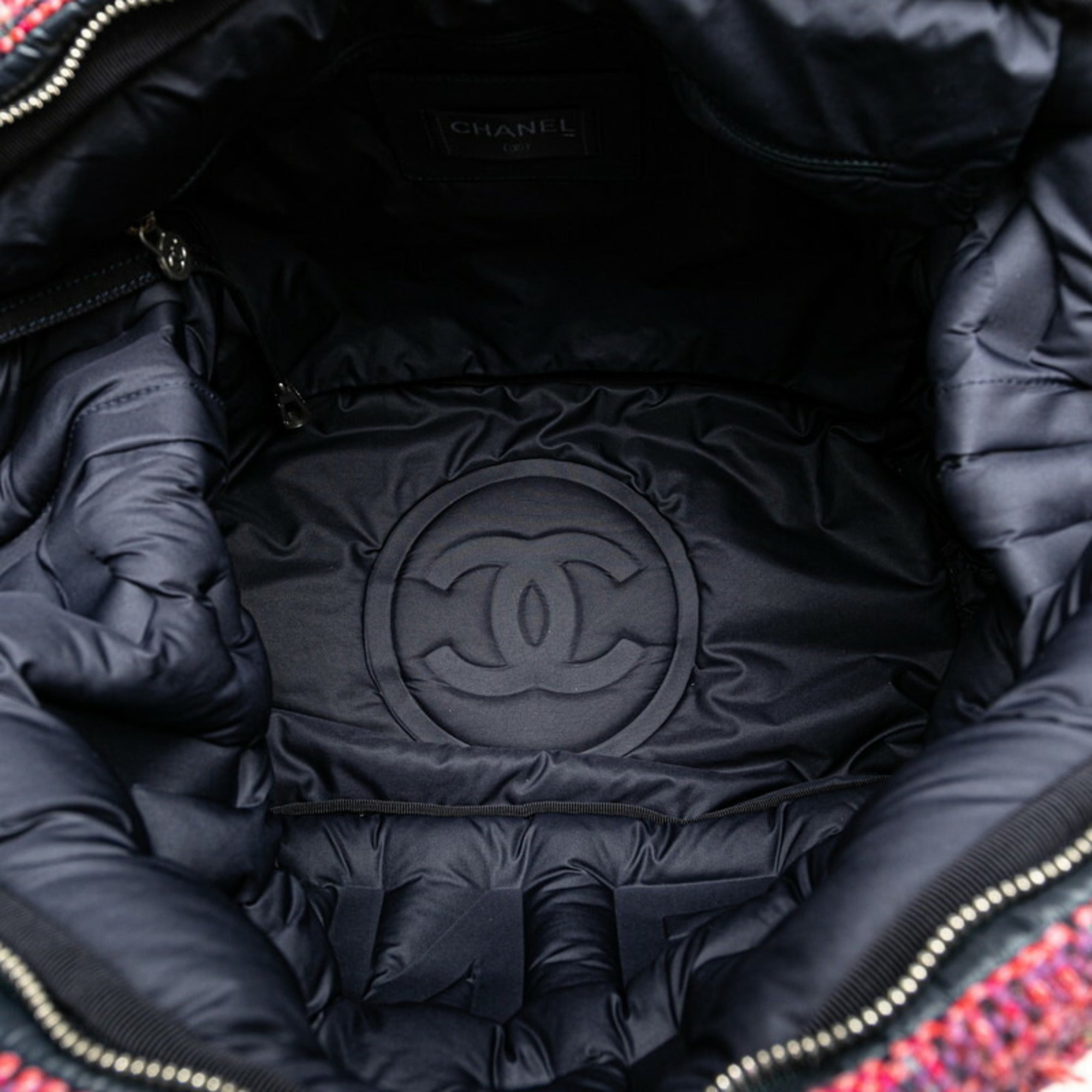 Chanel Navy Pink Nylon Wool Handbag Shoulder Bag