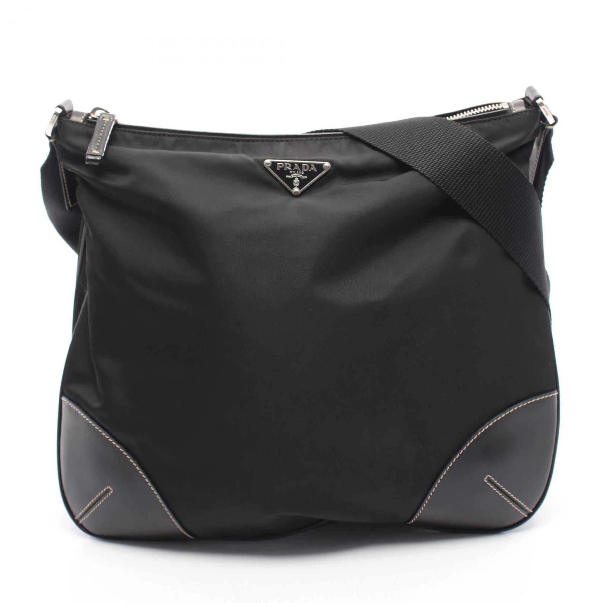Prada Black Nylon Leather Shoulder Bag