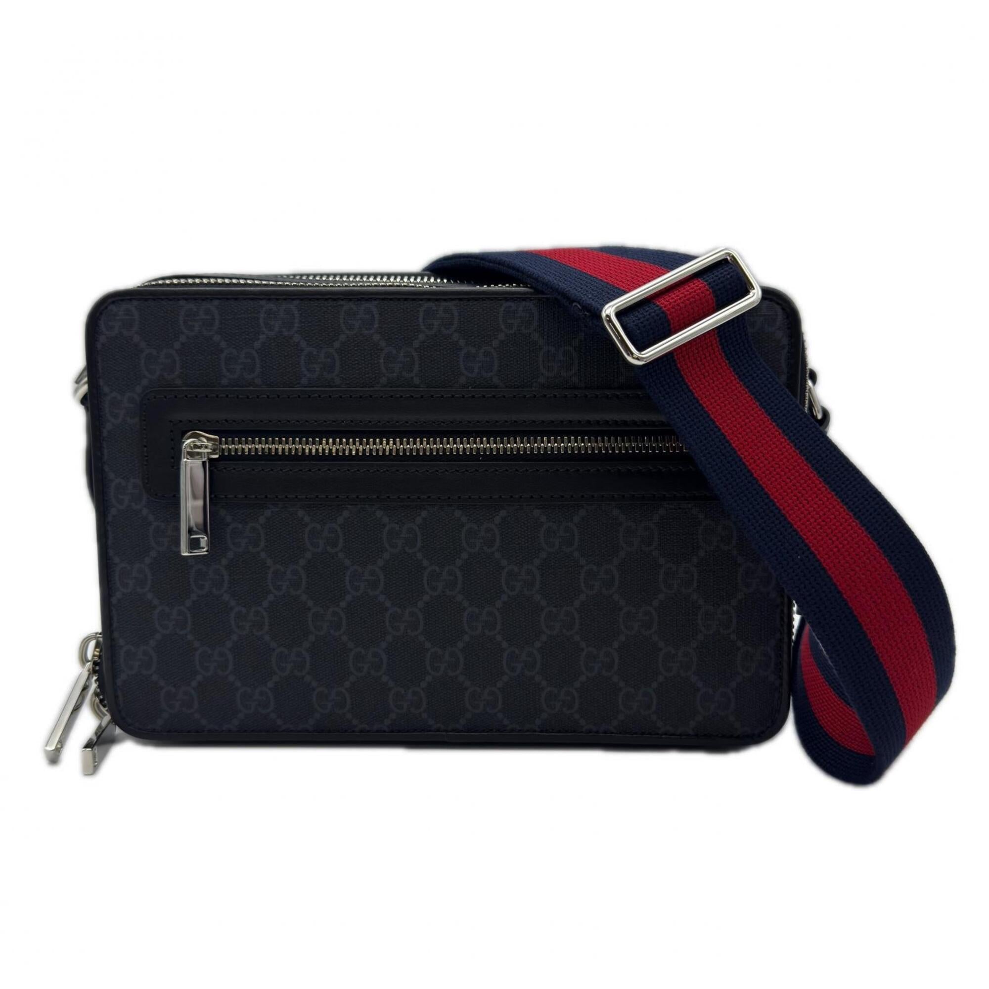 Gucci Gray Navy Red Color Gg Supreme Leather Shoulder Bag (Pre-Owned)