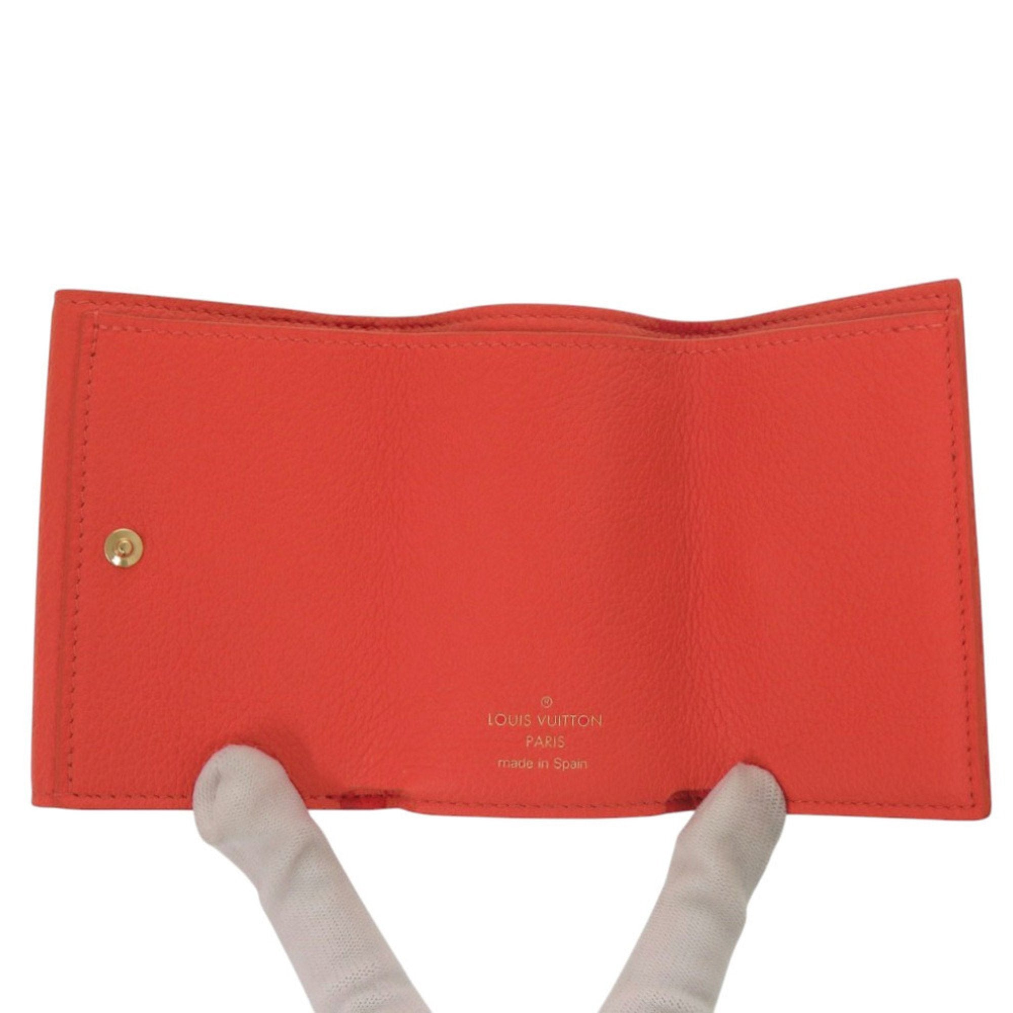 Louis Vuitton Red Color Leather Wallet (Tri-Fold)