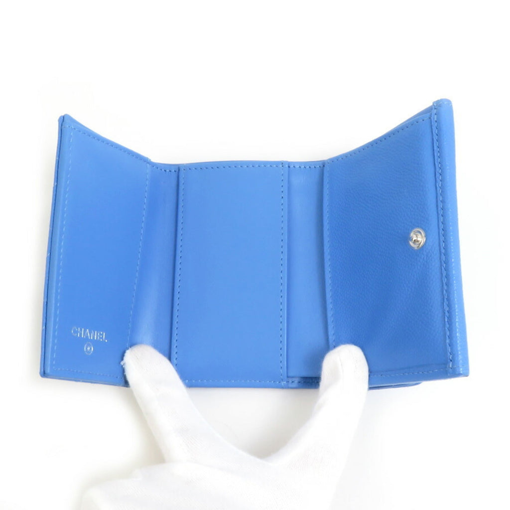 Chanel Blue Grained Calfskin Wallet (Tri-Fold)