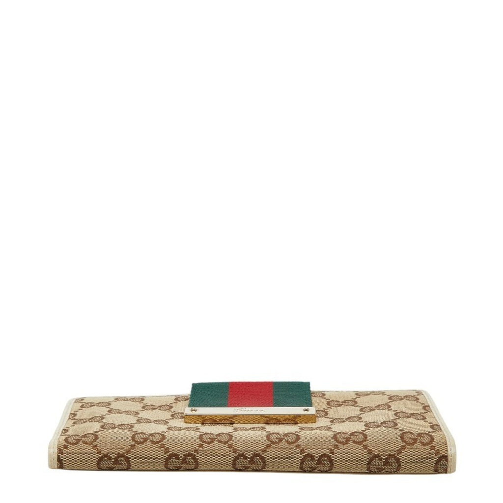 Gucci Beige Ivory Canvas Leather Long Wallet (Bi-Fold) (Pre-Owned)