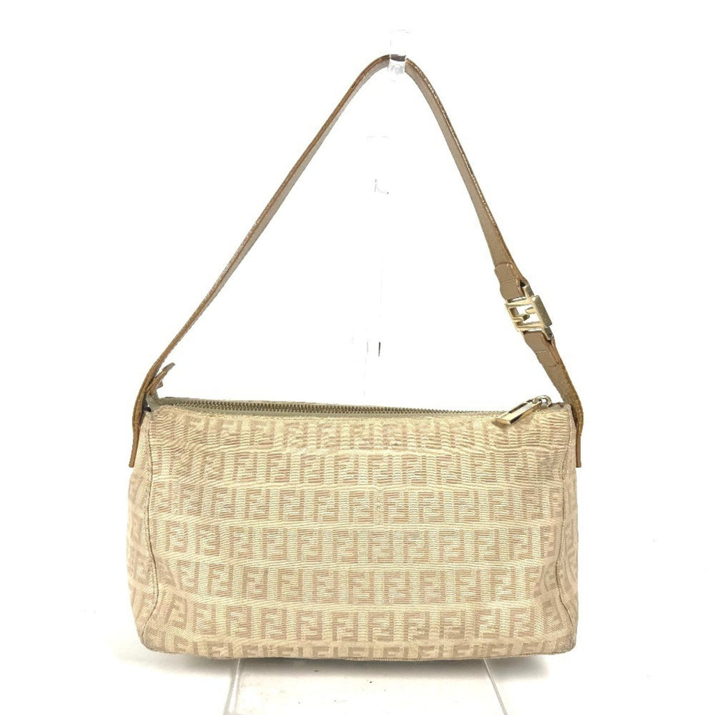 Fendi Beige Leather Canvas Shoulder Bag