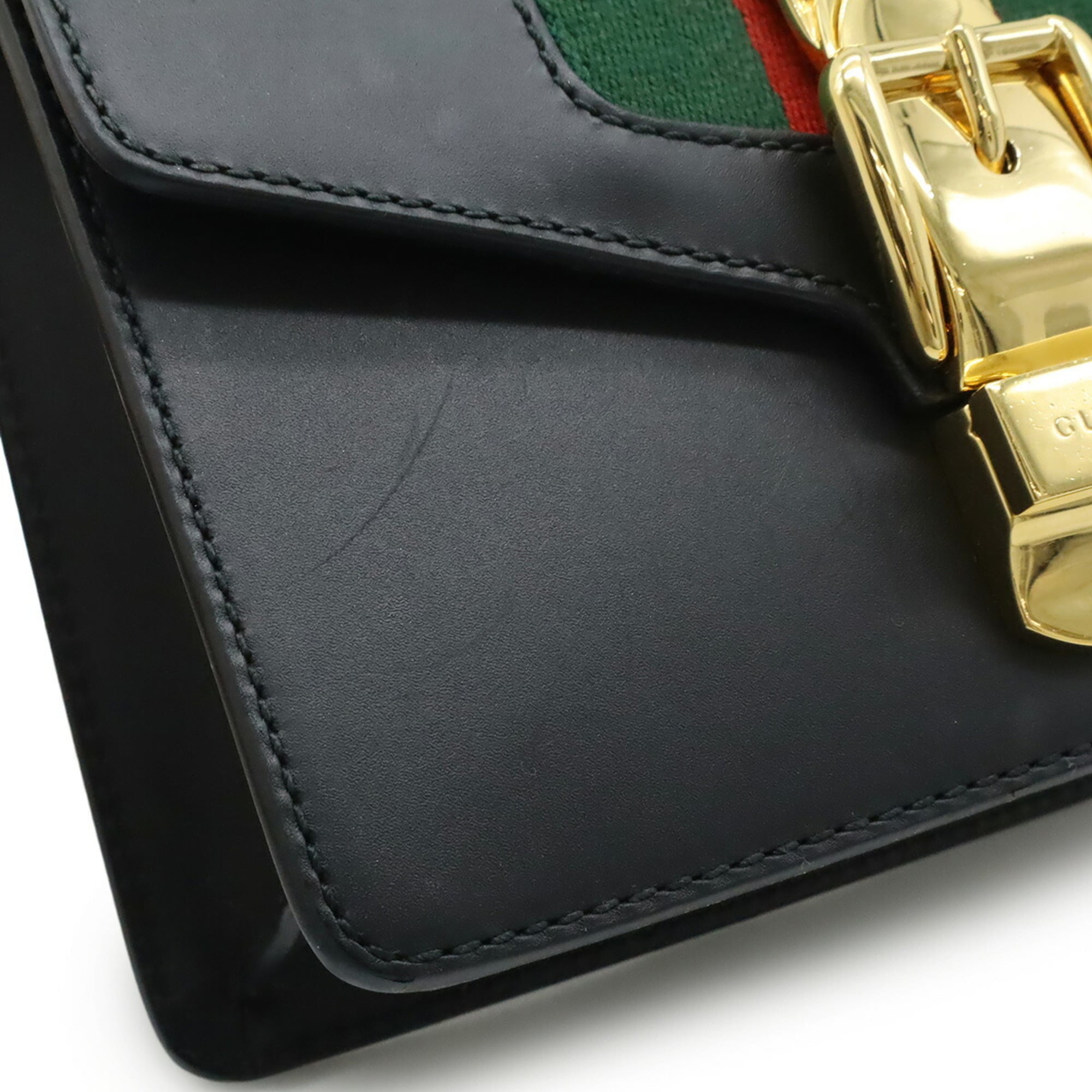 Gucci Black Green Red Color Leather Pochette Shoulder Bag (Pre-Owned)